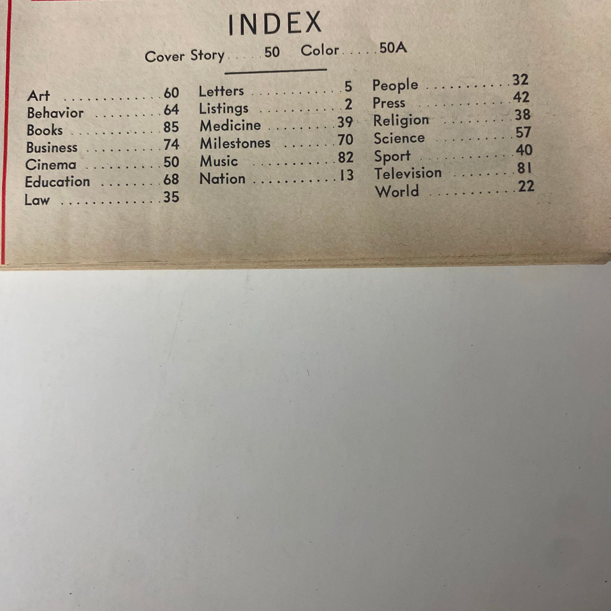 Index page from Time Magazine, February 7, 1969, listing articles and topics covered in the issue including sections on film, society, and politics.