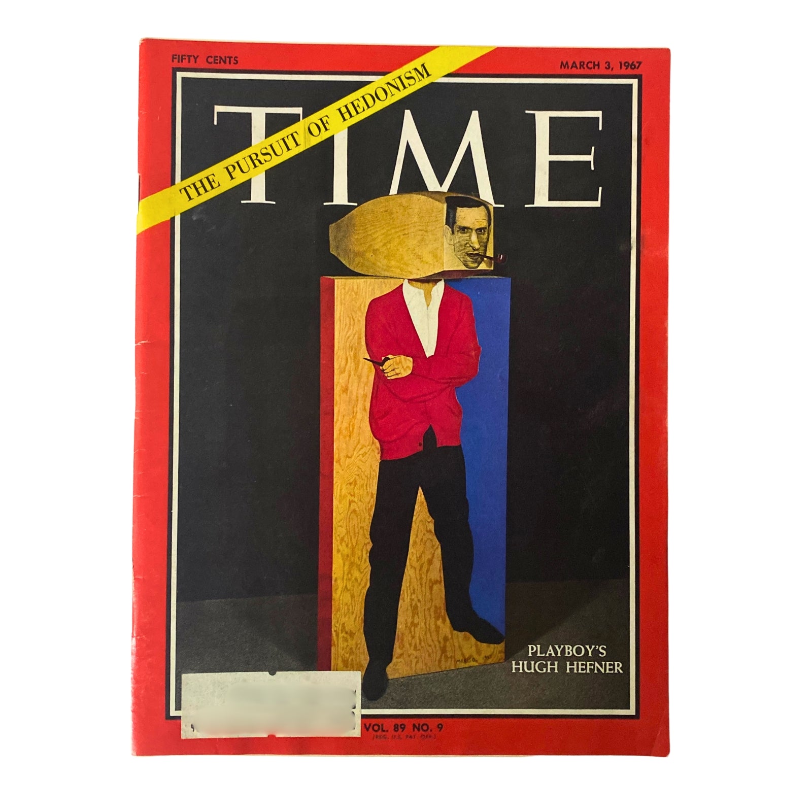 Cover of Time Magazine from March 3, 1967, Vol 89 No. 9 featuring Playboy's Hugh Hefner, with a bold headline 'The Pursuit of Hedonism' and artistic illustration.