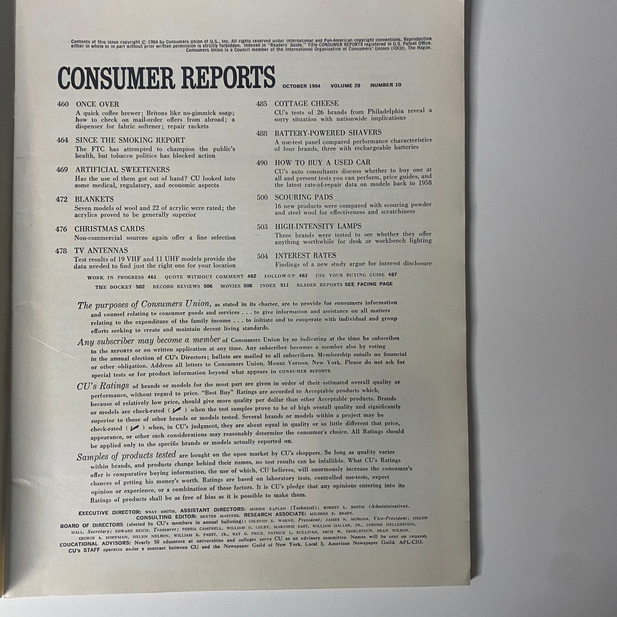 Consumer Reports Magazine October 1964 Used Cars 1958-1963 No Label