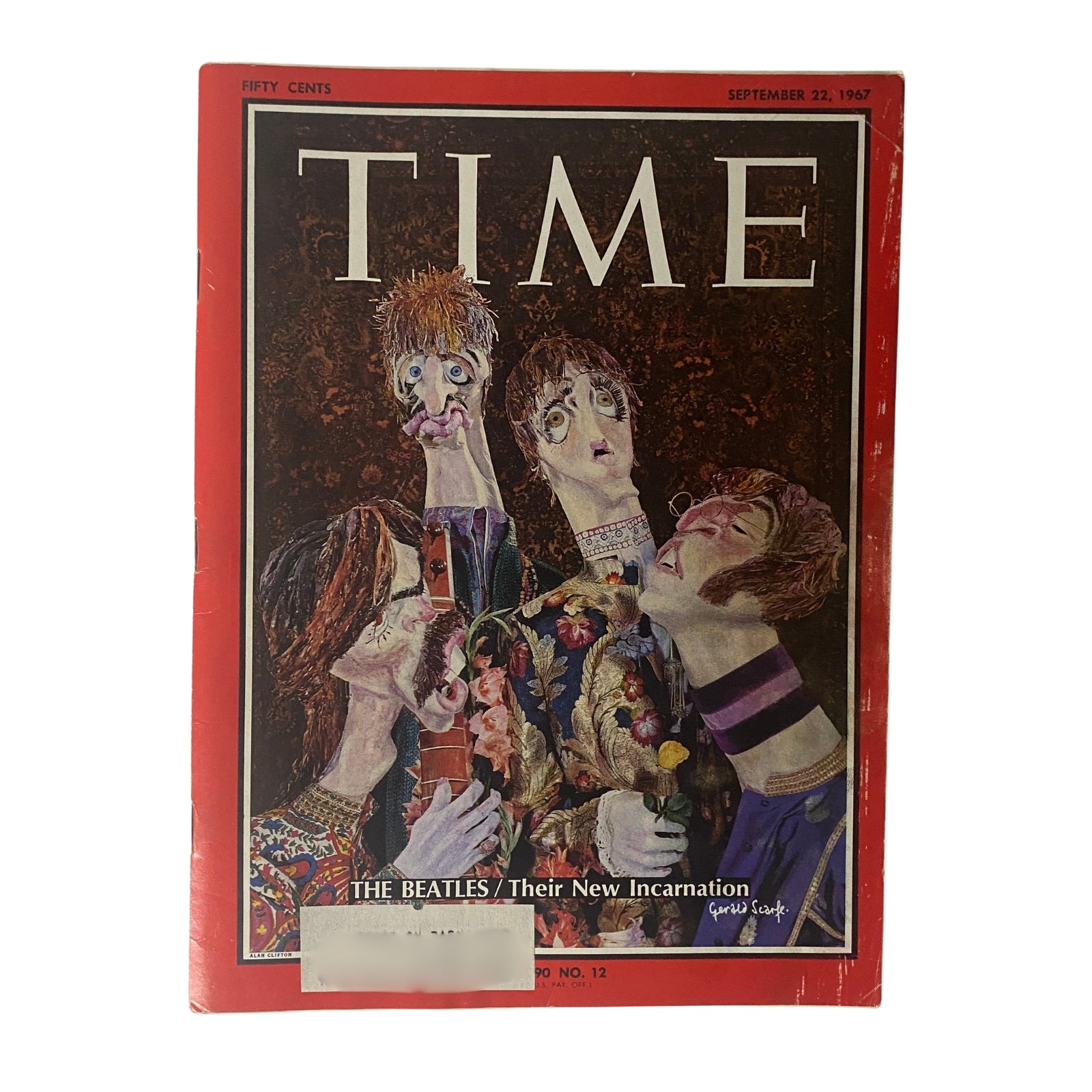 Cover of Time Magazine from September 22, 1967, Volume 90, Number 12 featuring The Beatles in an artistic depiction titled 'Their New Incarnation', highlighting their cultural impact during the 1960s.