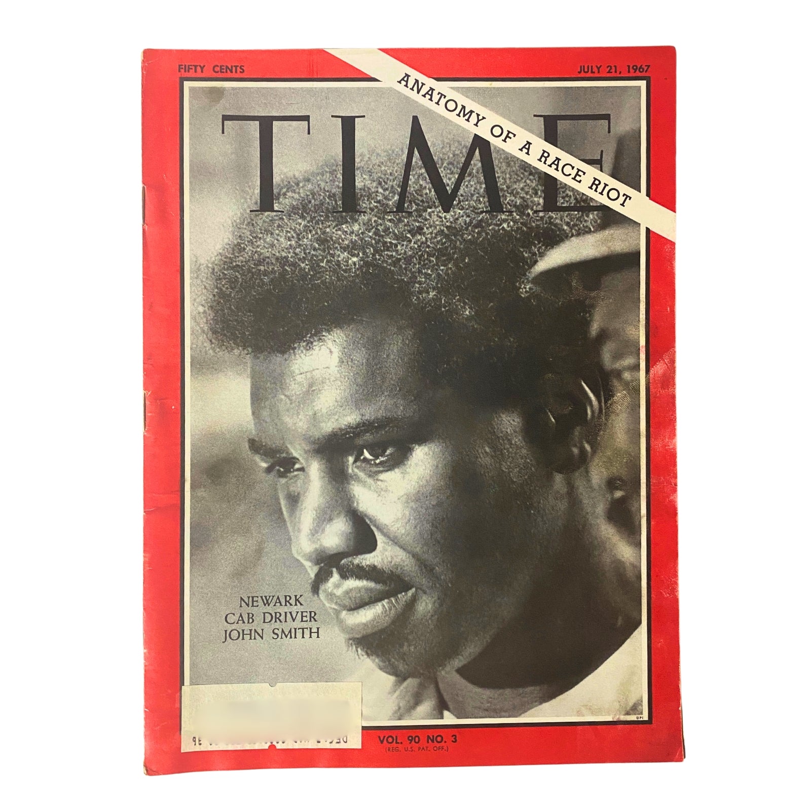 Time Magazine cover from July 21, 1967, featuring Newark cab driver John Smith, depicting the theme 'Anatomy of a Race Riot'.