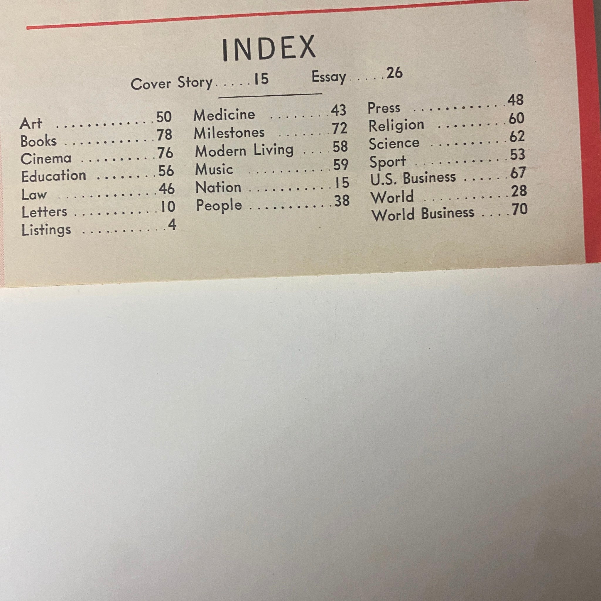 Index page from Time Magazine, July 21, 1967, listing articles including cover story on Newark cab driver John Smith.