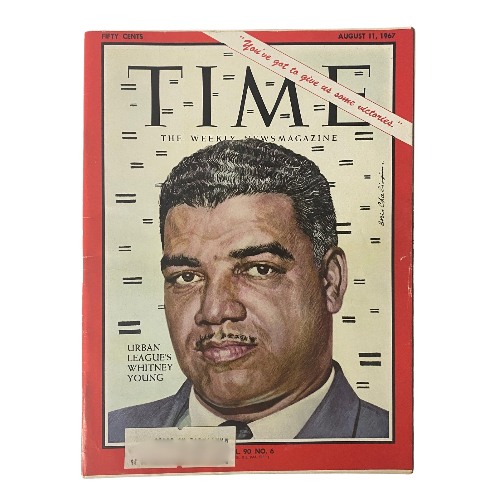 Time Magazine August 11, 1967 Vol 90 No. 6 featuring Urban League's Whitney Young on the cover, highlighting his role in the civil rights movement.
