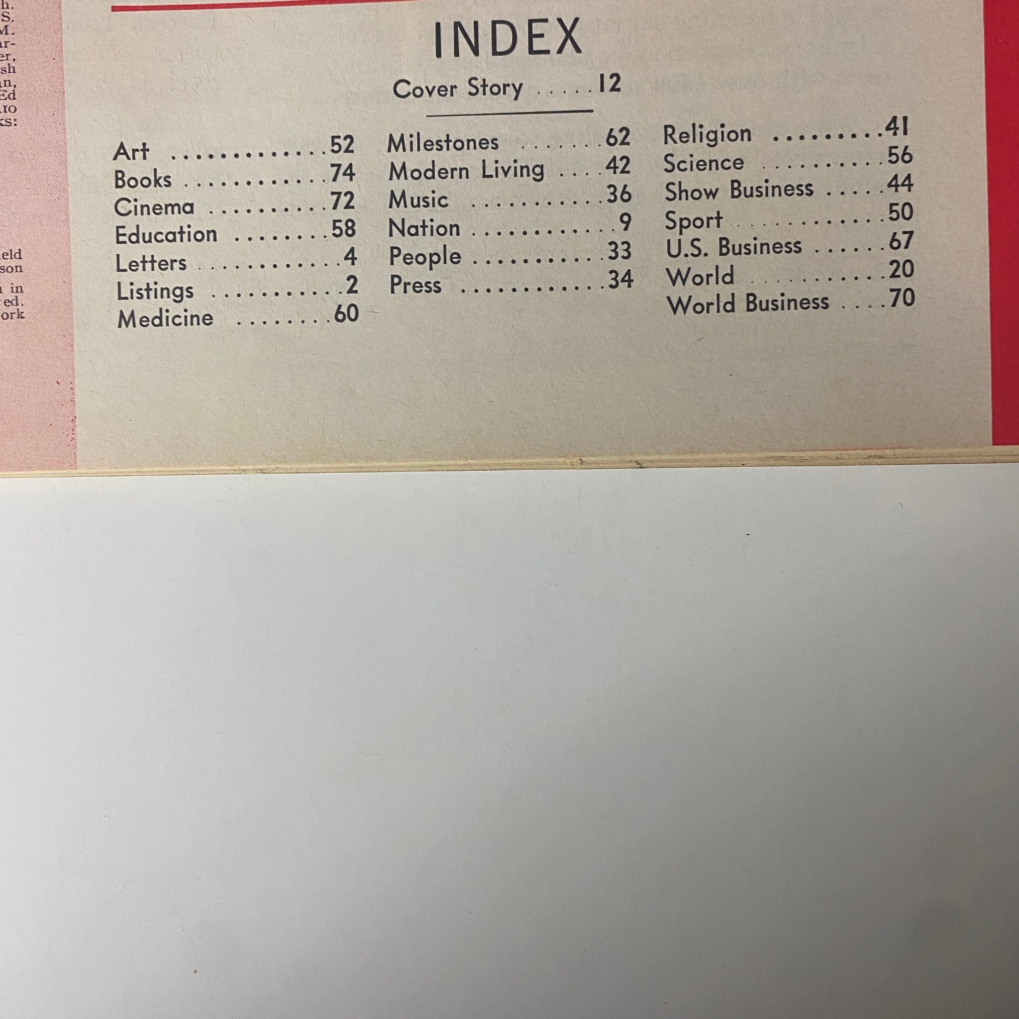 Index page from Time Magazine August 11, 1967 Vol 90 No. 6, providing a guide to articles including Whitney Young's cover story in the context of 1960s America.