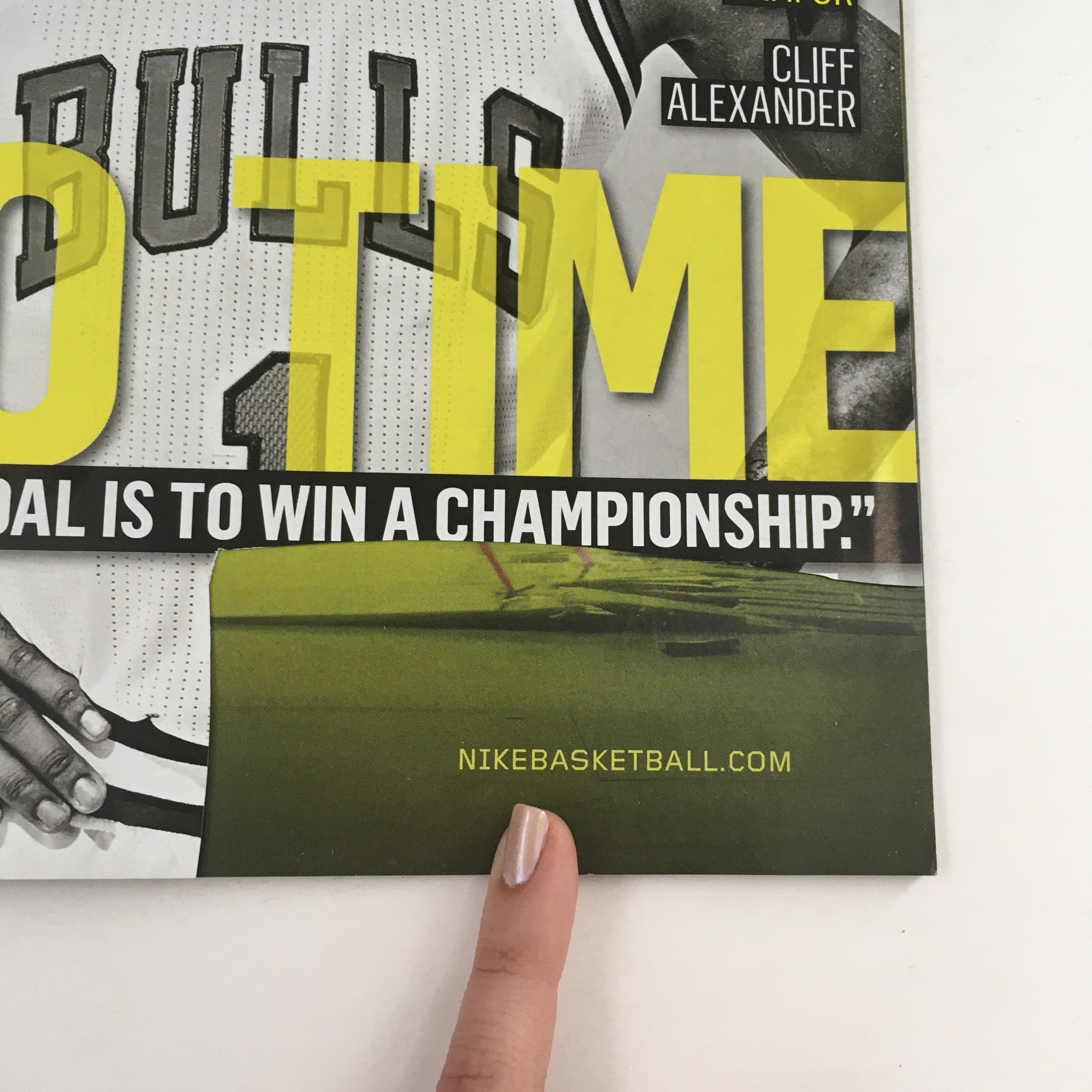 Close-up of the bottom right corner of the Slam Magazine November 2013 cover with text about Nike Basketball.