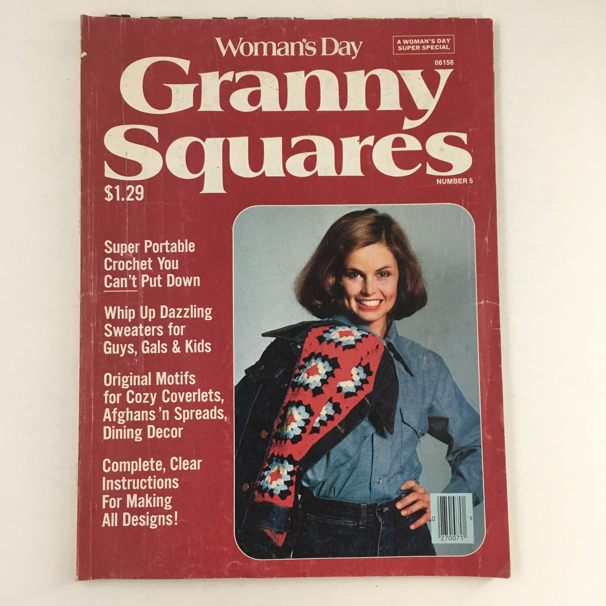 Woman's Day Magazine #5 1977 Super Portable Crochet & Dazzling Sweater, No Label