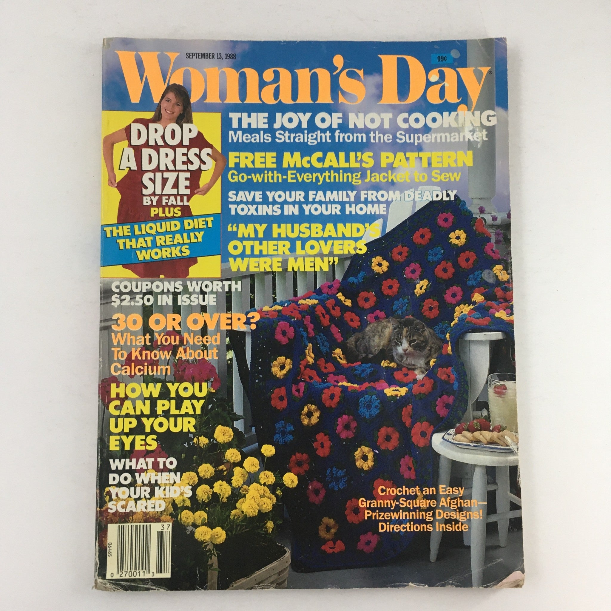 Woman's Day Magazine September 13 1988 Crochet Granny-Square Afghan, No Label