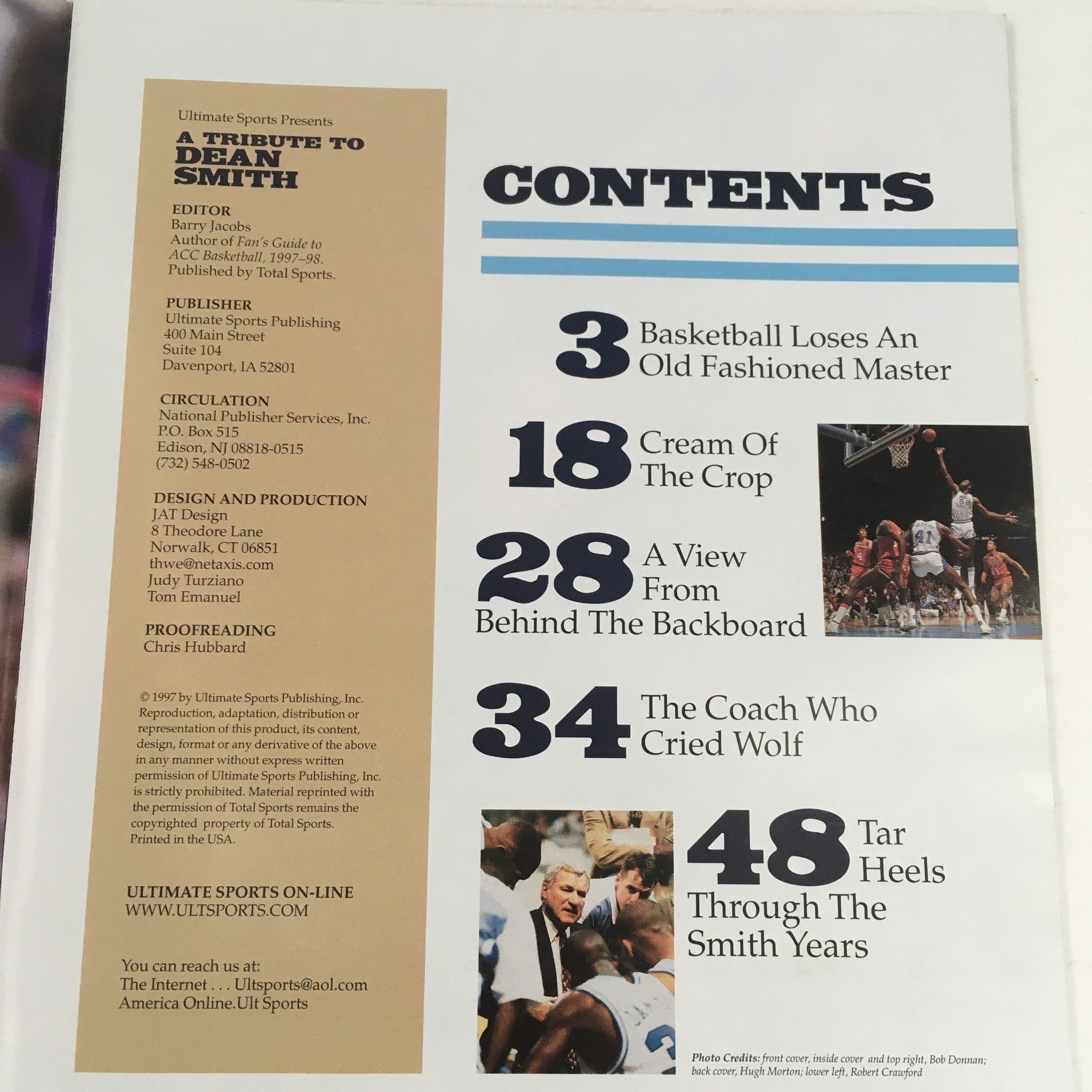 Ultimate Sports Magazine Presents 2015 A Tribute To Dean Smith, No Label VG