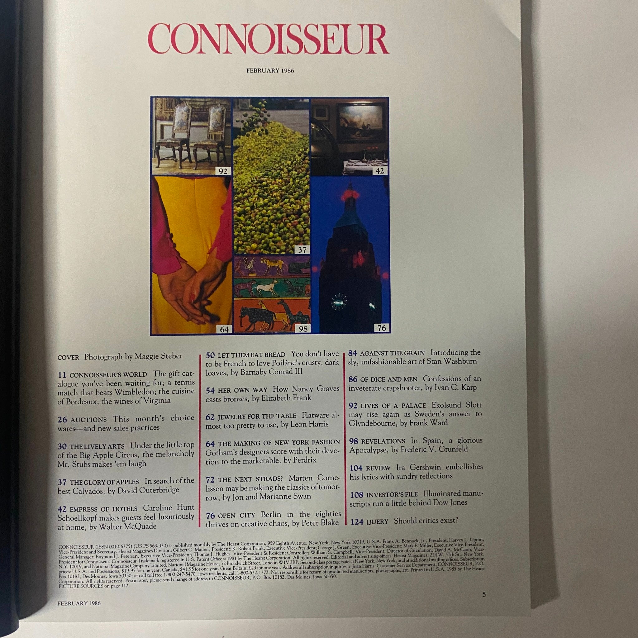 Connoisseur Magazine February 1986 N.Y. Fashion Behind The Scenes No Label VG
