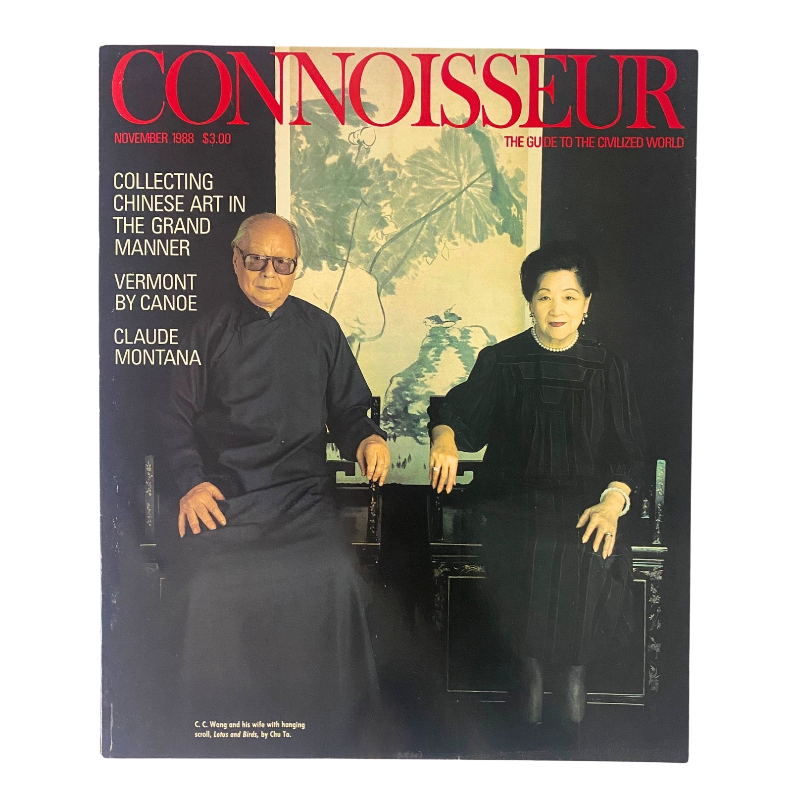 Connoisseur Magazine November 1988 C.C. Wang and Wife, Lotus & Birds No Label VG