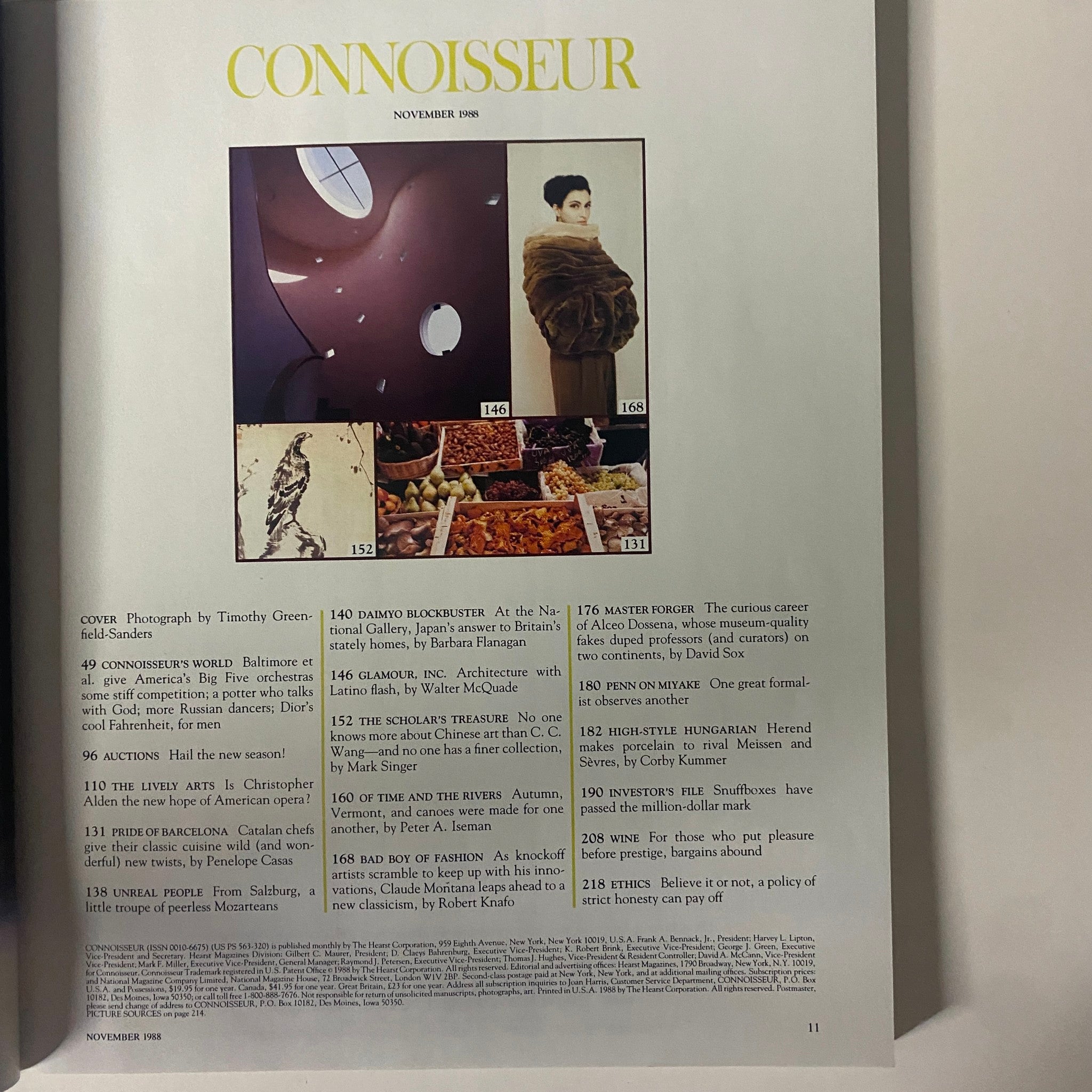 Connoisseur Magazine November 1988 C.C. Wang and Wife, Lotus & Birds No Label VG