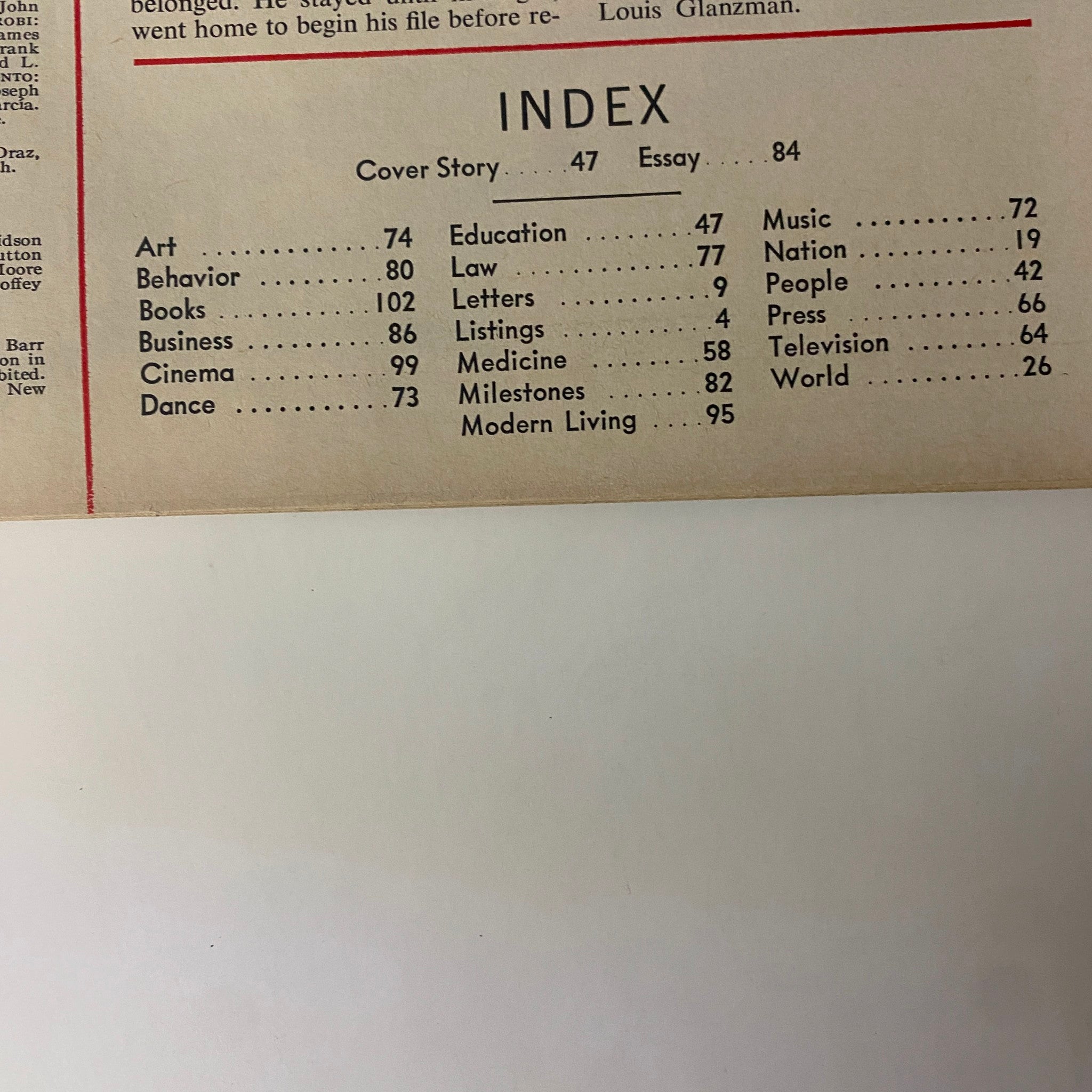 Index page from Time Magazine, April 18, 1969, outlining key topics including 'Art,' 'Education,' and 'Music' alongside the cover story 'Rage and Reform on Campus'.