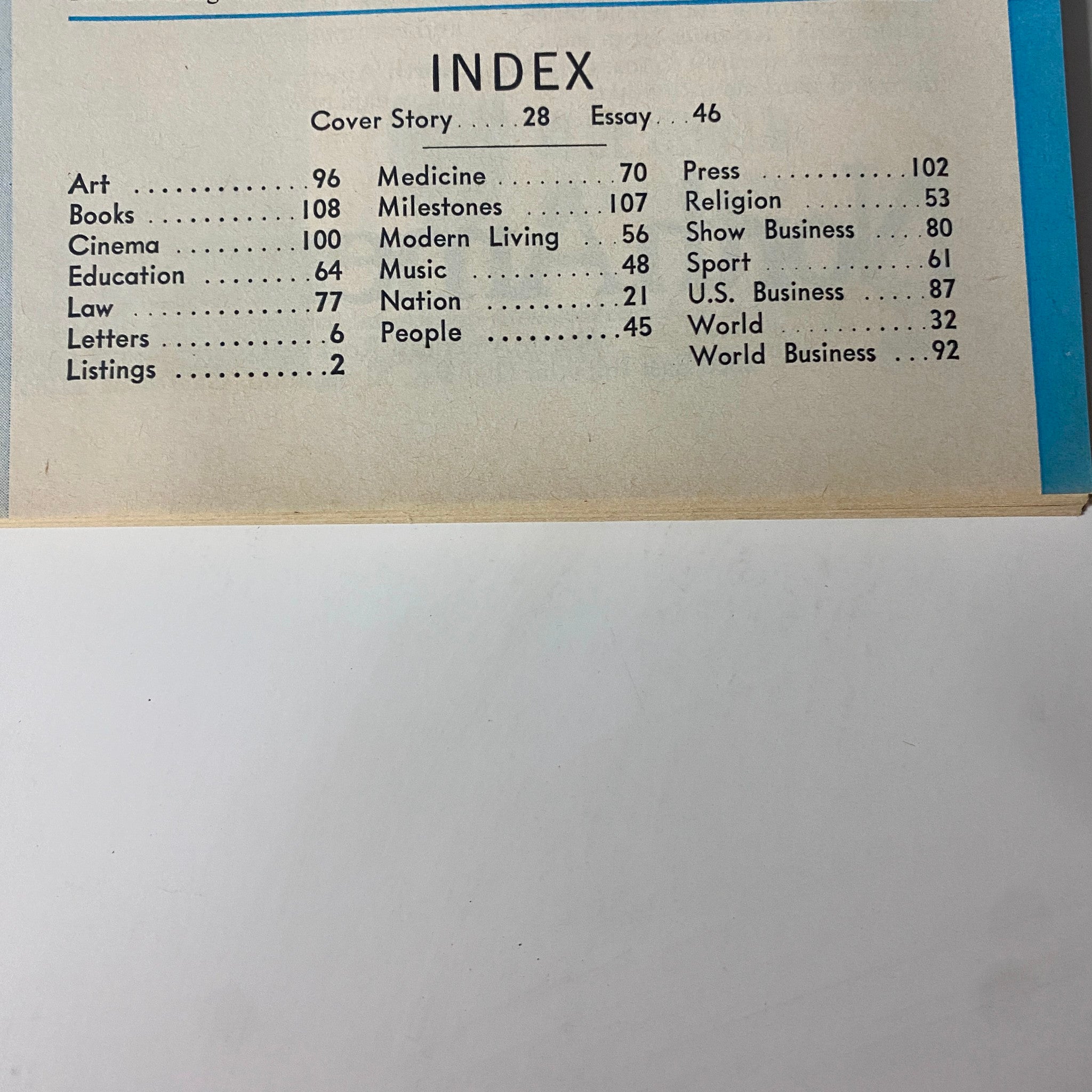 Index page from the September 29, 1967 issue of Time Magazine, listing various sections including cover story on Mr. & Mrs. Guy Smith, showcasing the cultural and social themes of the era.
