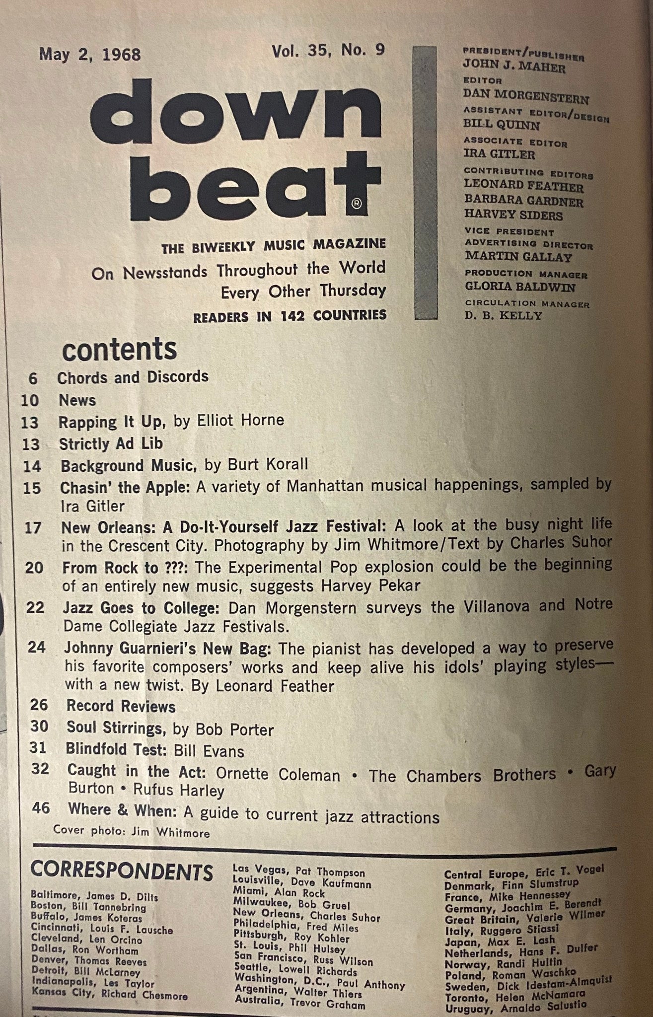 Down Beat Magazine May 2, 1968 Vol 35 No. 9 Pete Fountain Cover