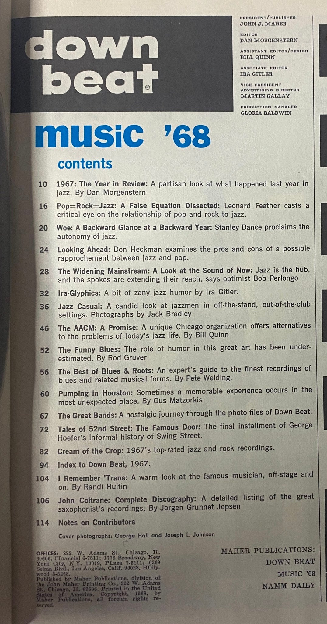 Down Beat Magazine 1968 Jazz, Rock, Blues - John Coltrane Discography No Label