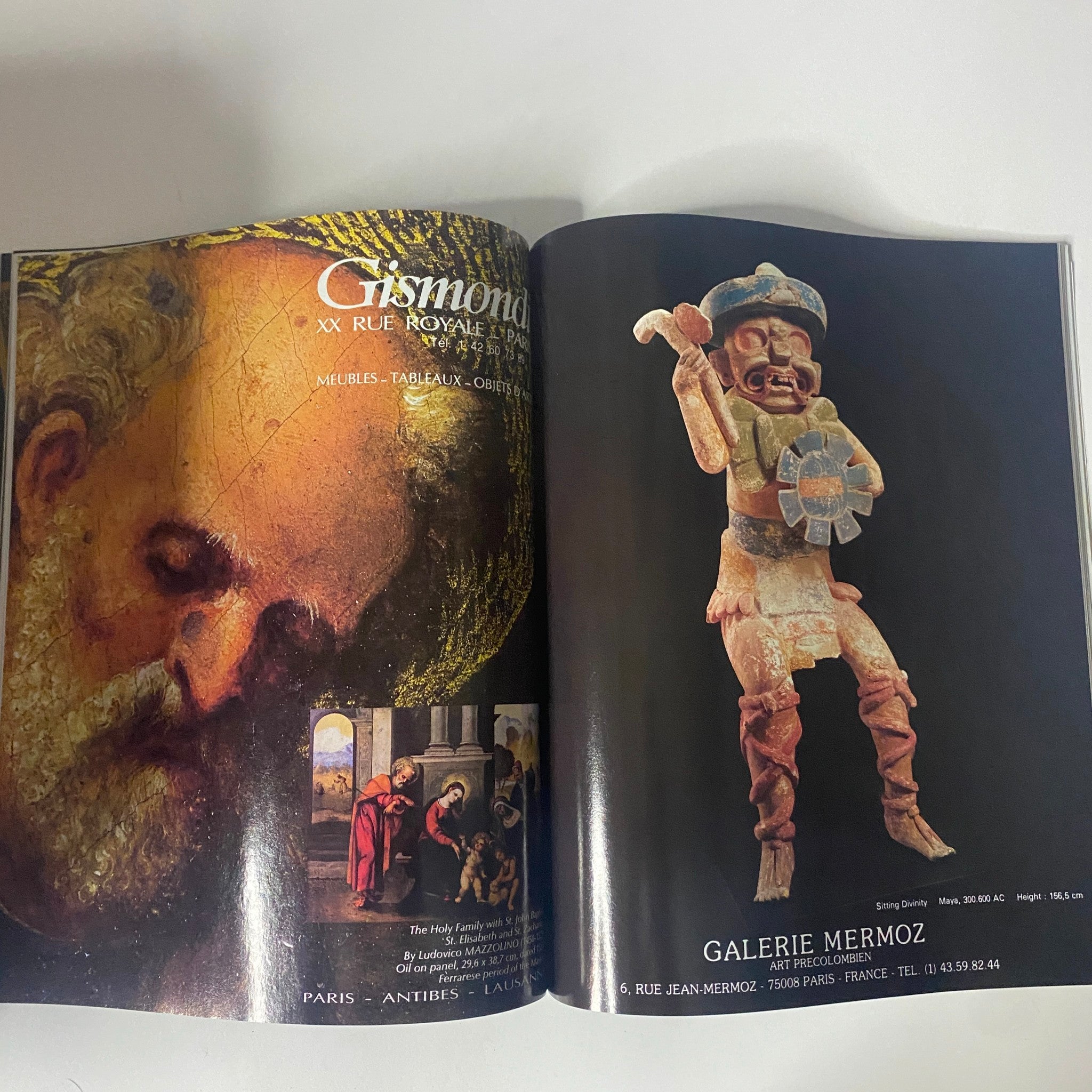 Page from Connoisseur Magazine June 1987 displaying advertisement for art, featuring a close-up of a classical painting and a colorful figurine, emphasizing fine art and antiques.