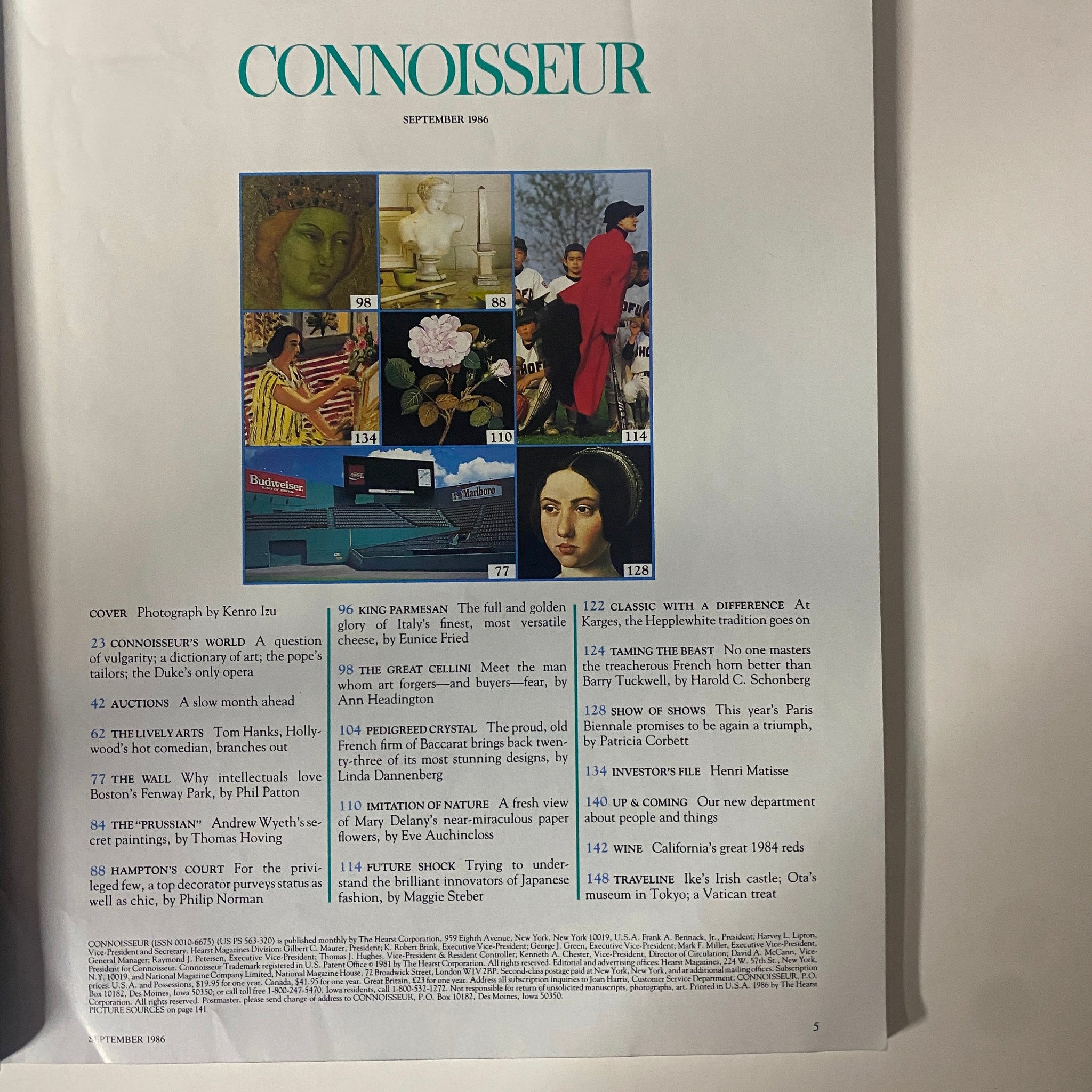 Connoisseur Magazine September 1986 Andrew Wyeth's Secret No Label VG