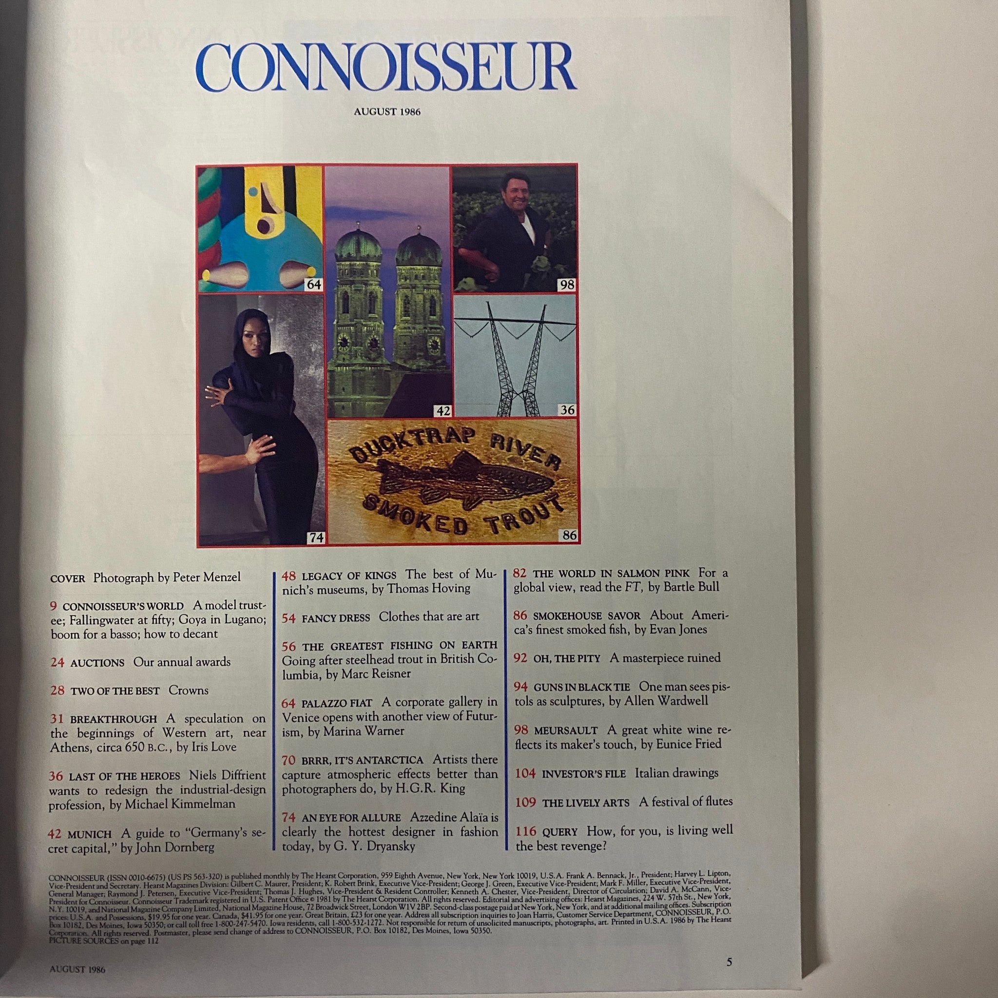 Connoisseur Magazine August 1986 Fabulous Game Fish No Label VG