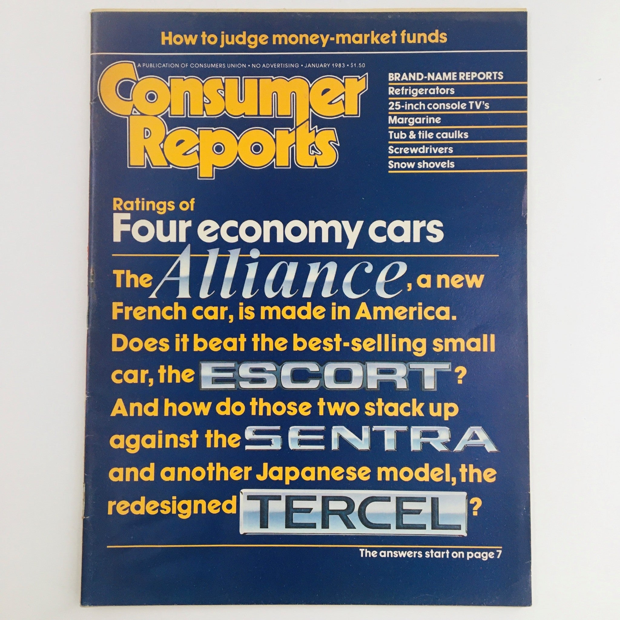 Consumer Reports Magazine January 1983 Alliance, Escort, Sentra & Tercel Rating