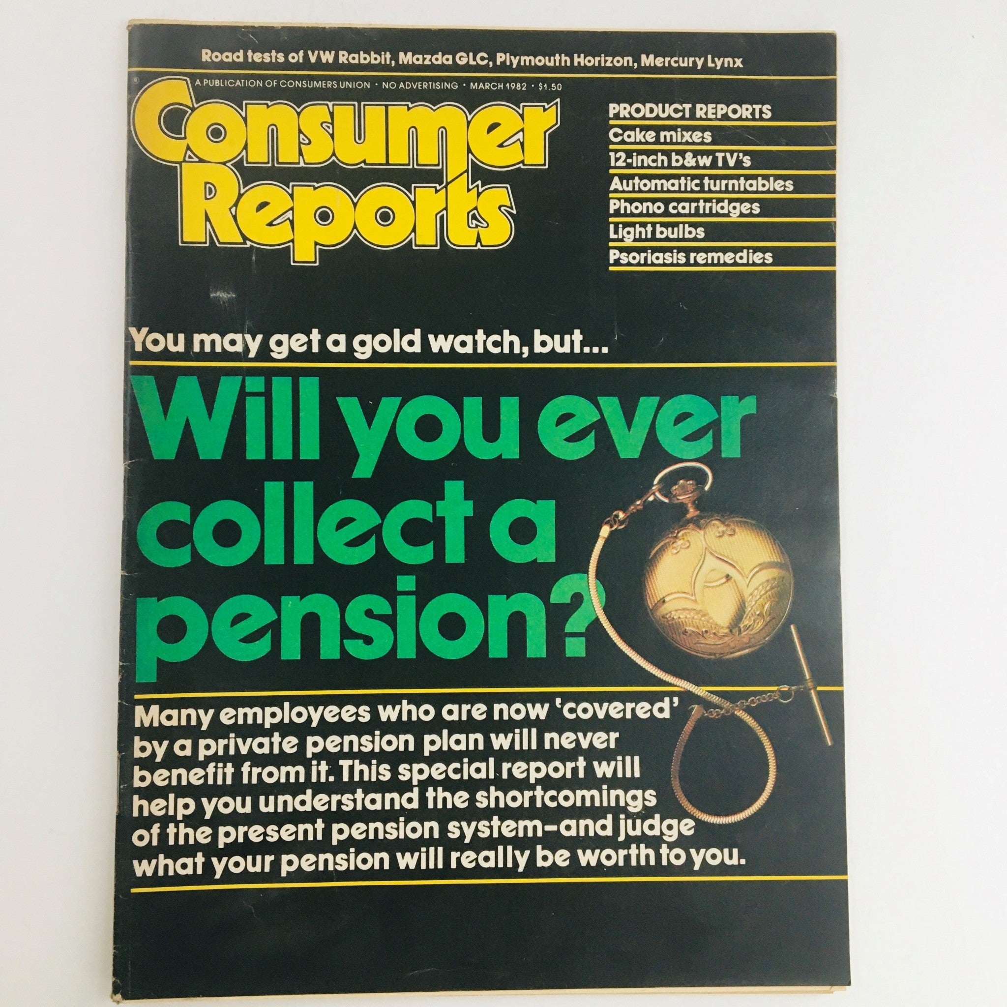 Consumer Reports Magazine March 1982 VW Rabbit, Mazda GLC & Plymouth Road Test