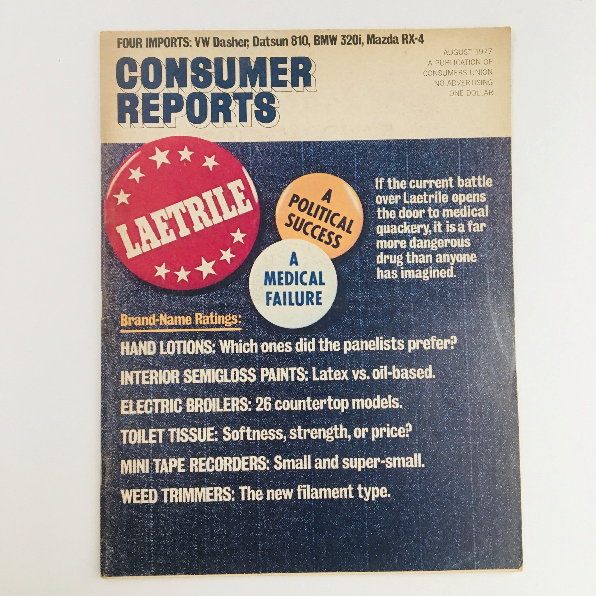 Consumer Reports Magazine August 1977 VW Dasher, Datsun 810, BMW 320i Imports