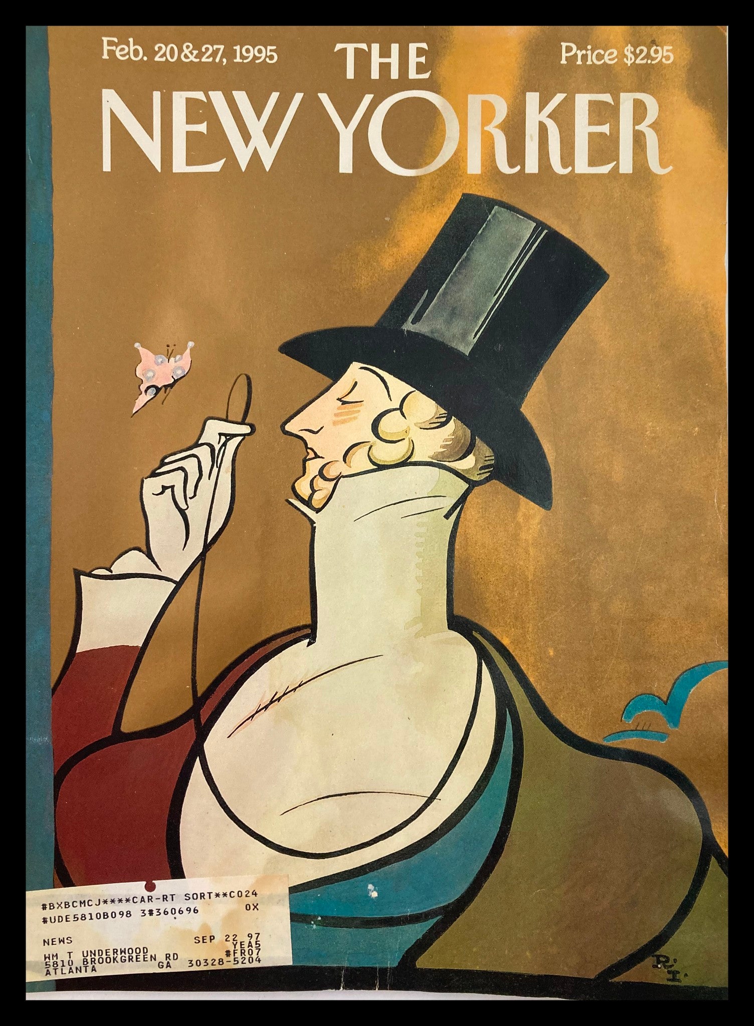 COVER ONLY The New Yorker February 20 & 27 1995 Game Master Tilley by Rea Irvin