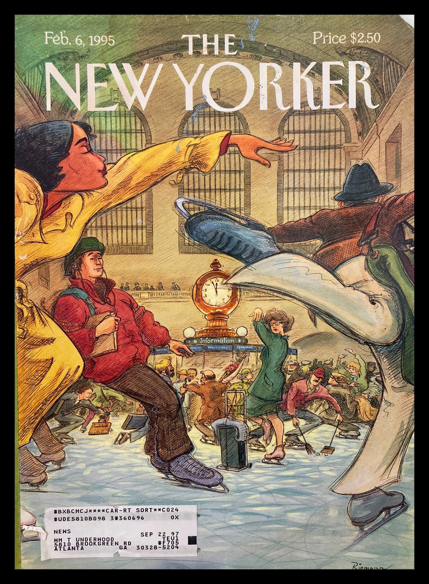 COVER ONLY The New Yorker February 6 1995 Grand Central Rink by George Riemann