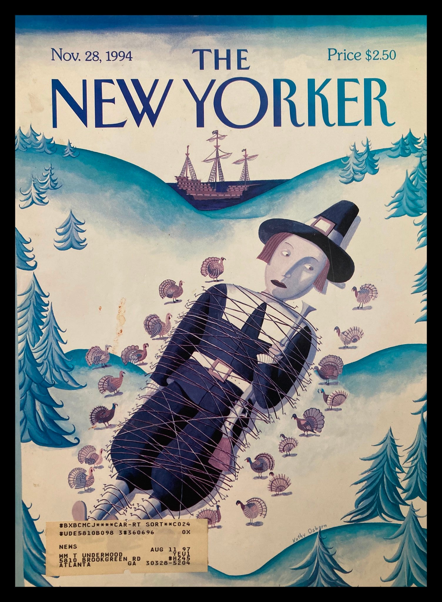 COVER ONLY The New Yorker November 28 1994 Thanksgiving by Kathy Osborn