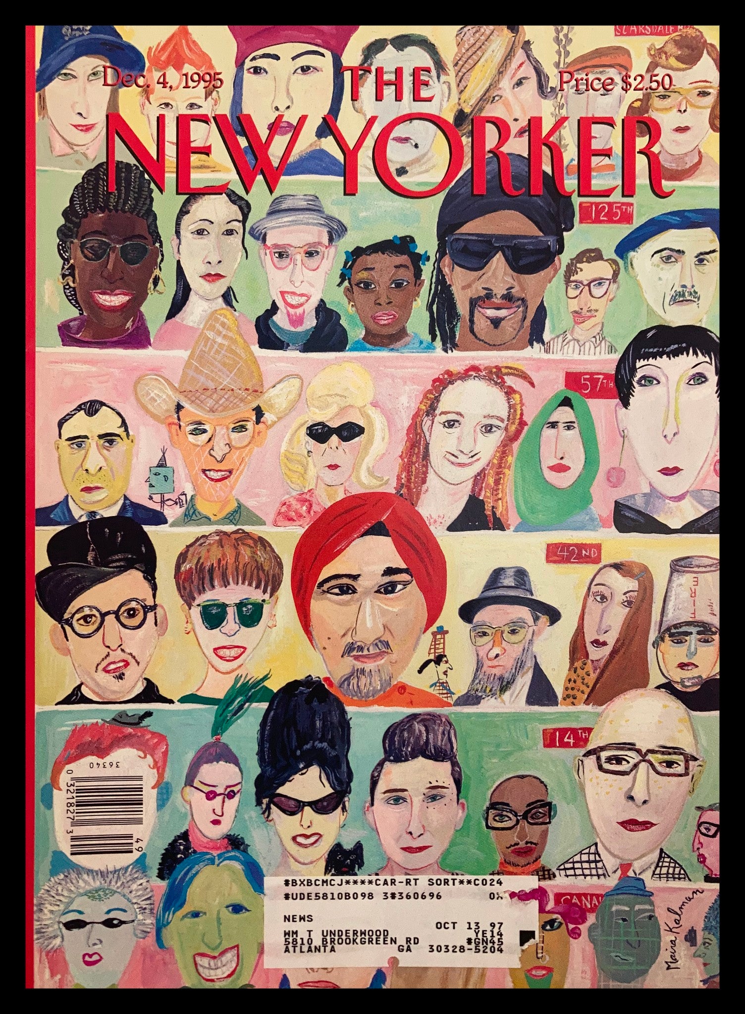 COVER ONLY The New Yorker December 4 1995 Different Faces by Maira Kalman