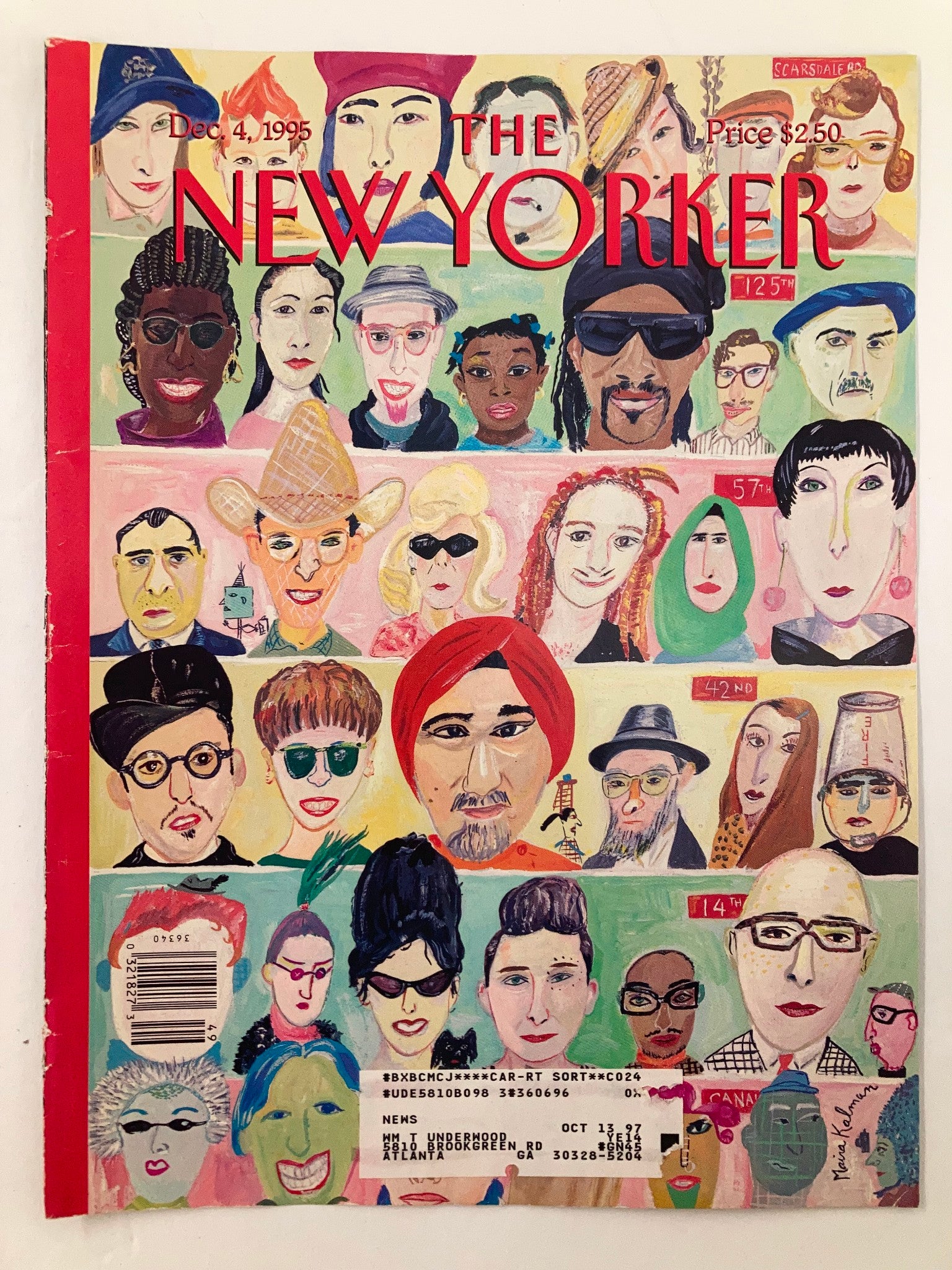 COVER ONLY The New Yorker December 4 1995 Different Faces by Maira Kalman