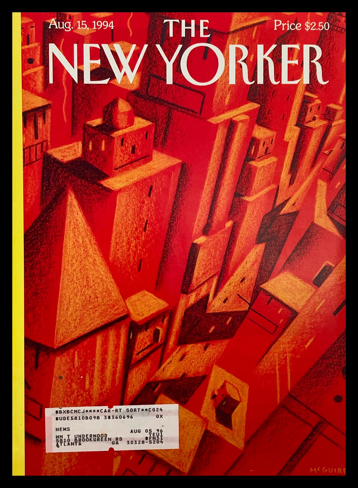 COVER ONLY The New Yorker August 15 1994 Hot Town by Richard McGuire