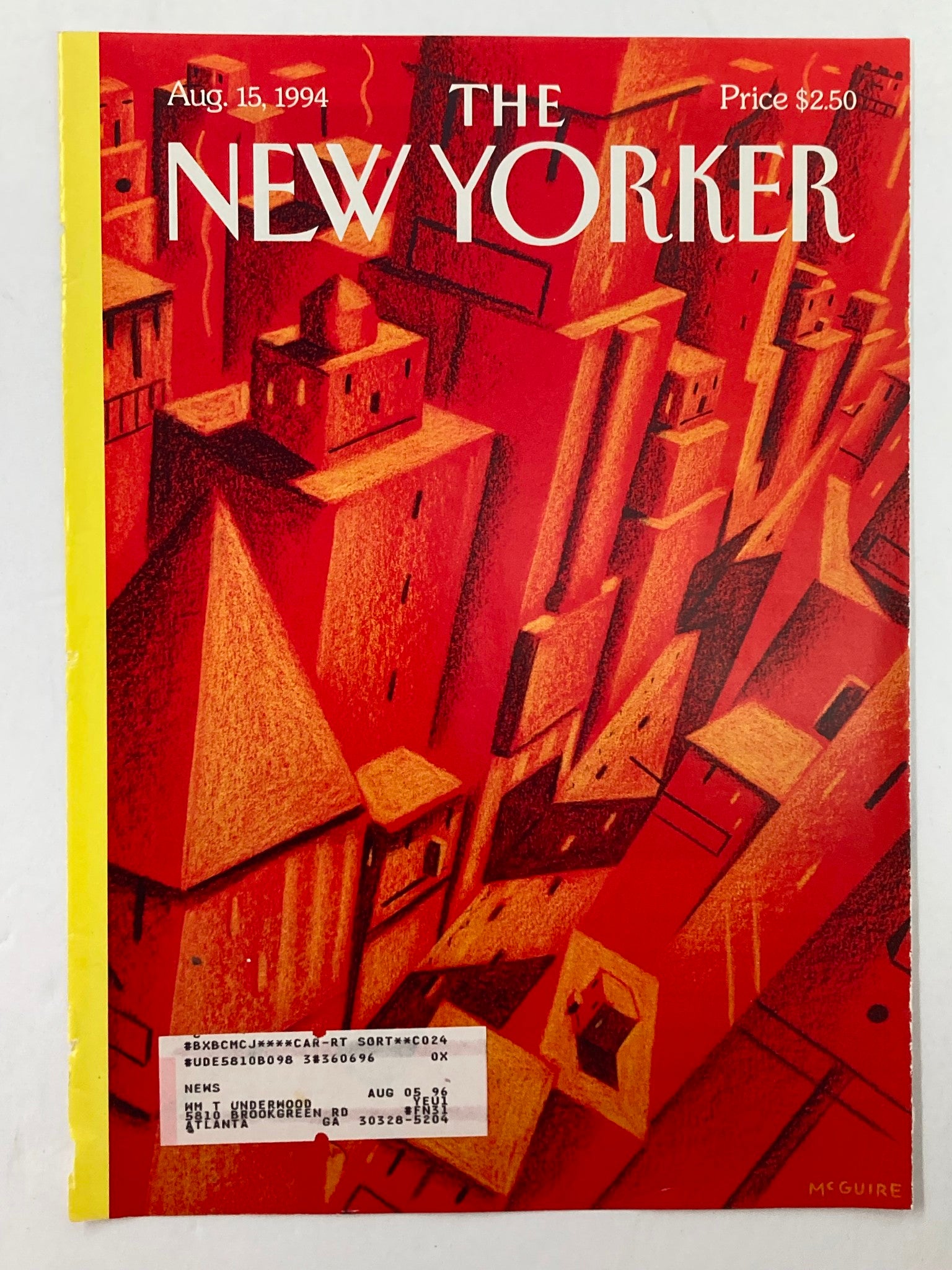 COVER ONLY The New Yorker August 15 1994 Hot Town by Richard McGuire