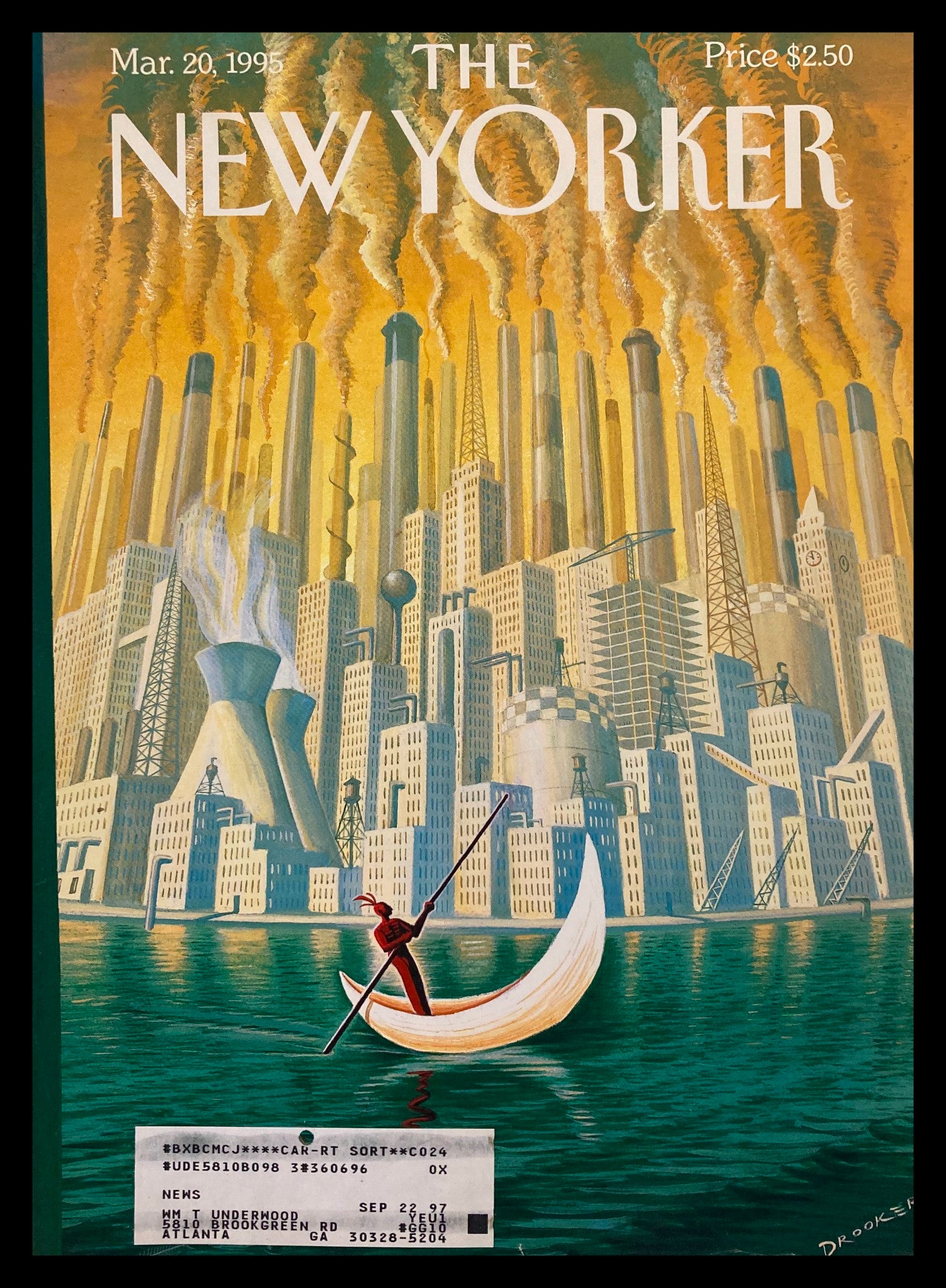 COVER ONLY The New Yorker March 20 1995 Water and Fire by Eric Drooker