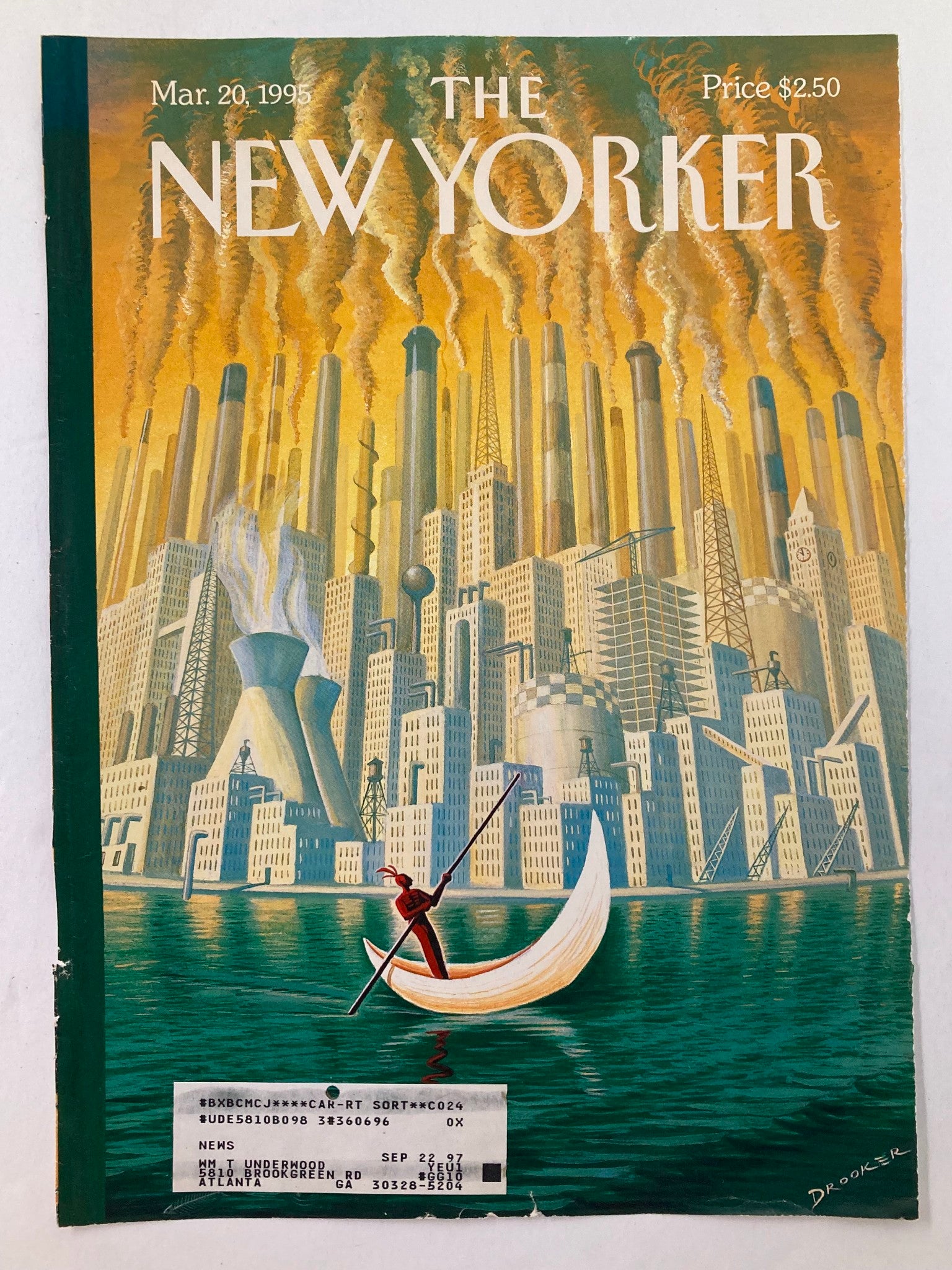 COVER ONLY The New Yorker March 20 1995 Water and Fire by Eric Drooker