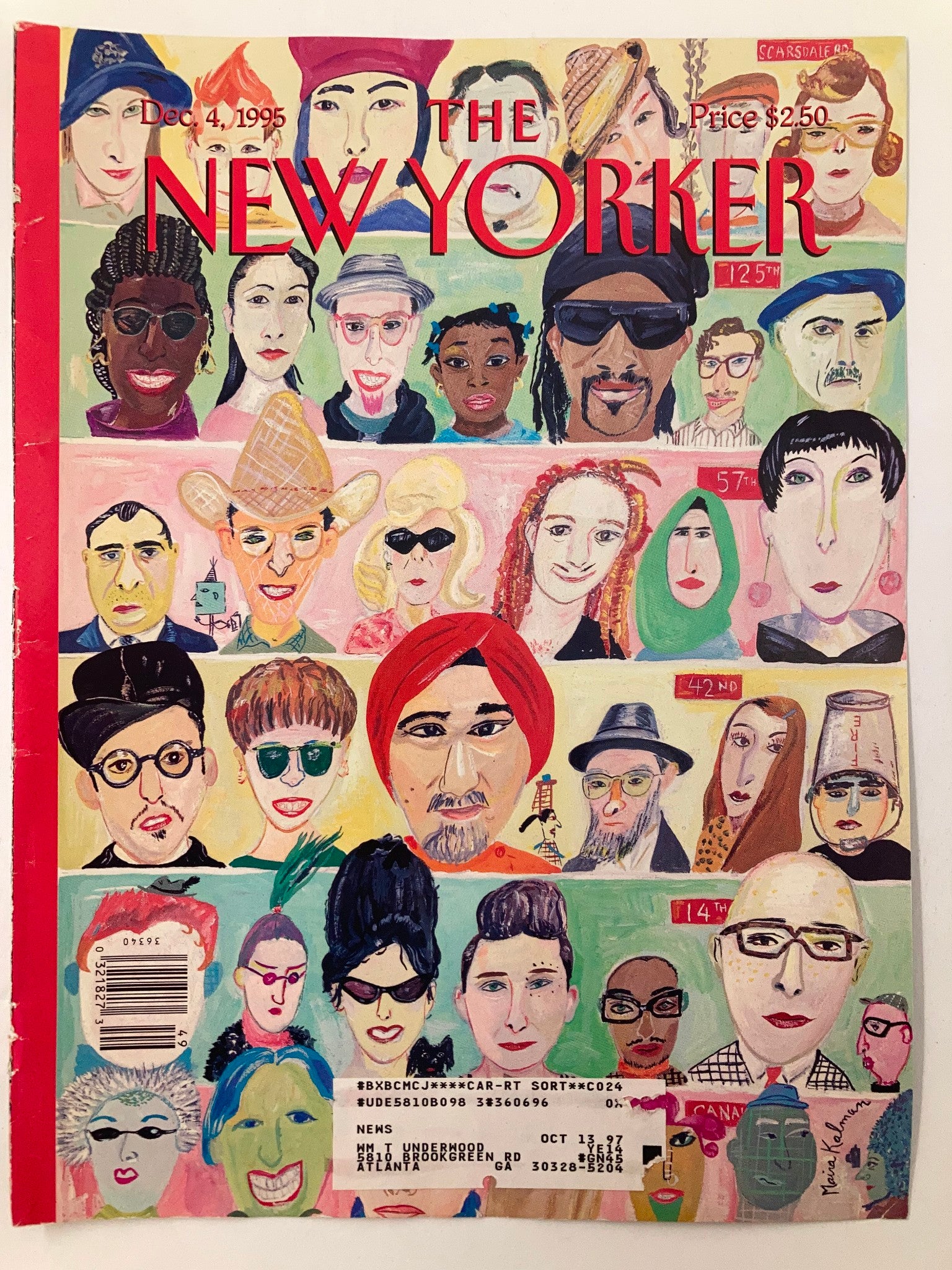 COVER ONLY The New Yorker December 4 1995 Crosstown Traffic by Maira Kalman