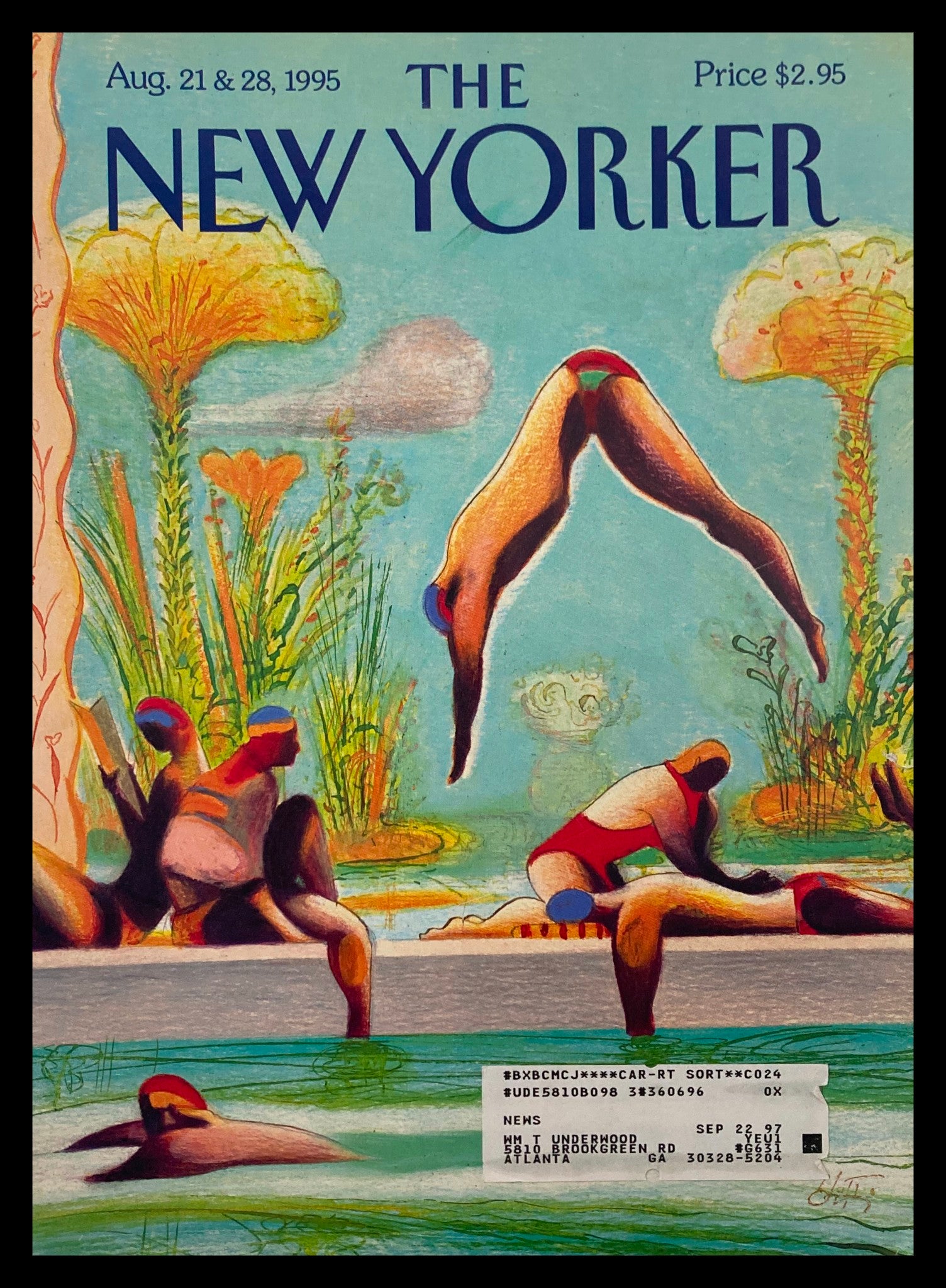 COVER ONLY The New Yorker August 21 1995 Swimmers by Lorenzo Mattotti