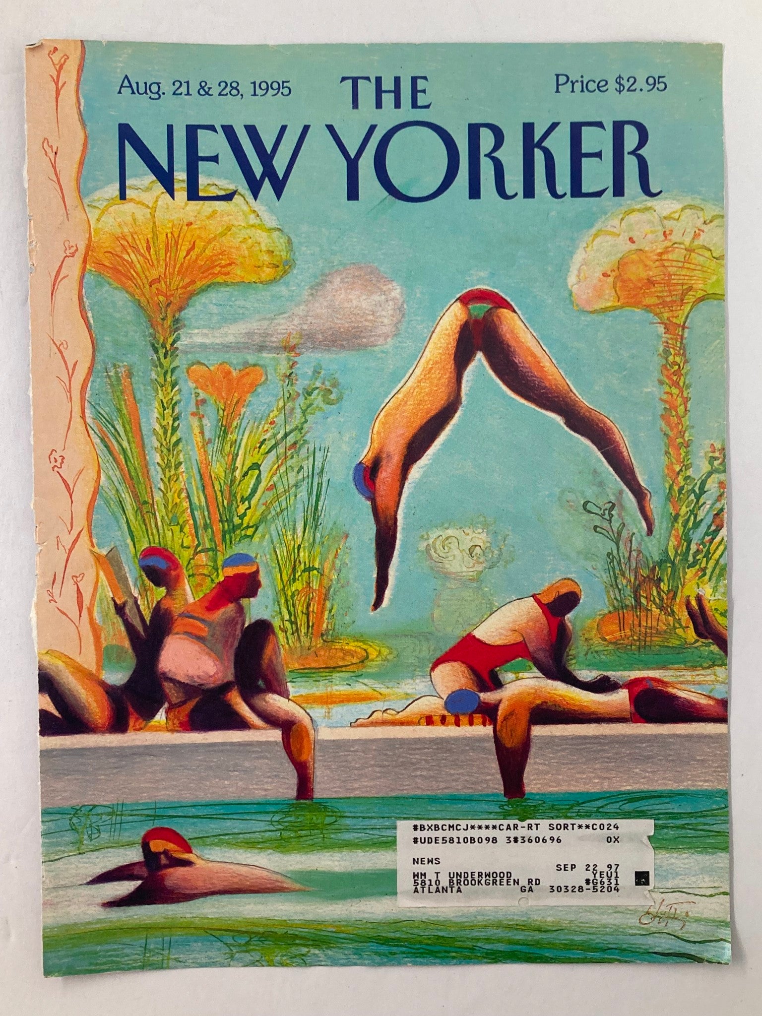 COVER ONLY The New Yorker August 21 1995 Swimmers by Lorenzo Mattotti