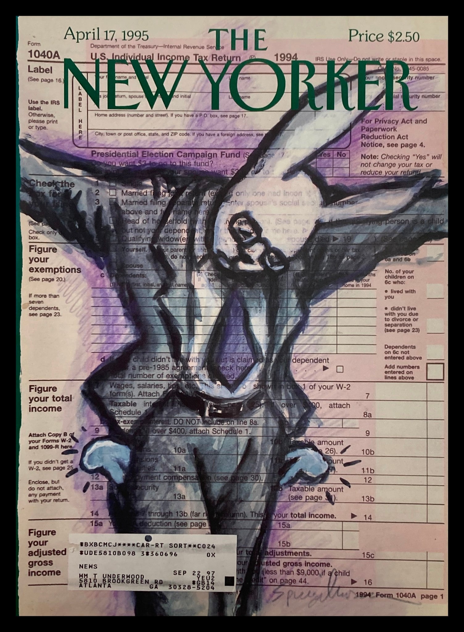 COVER ONLY The New Yorker April 17 1995 Theology of the Tax Cut by A. Spiegelman