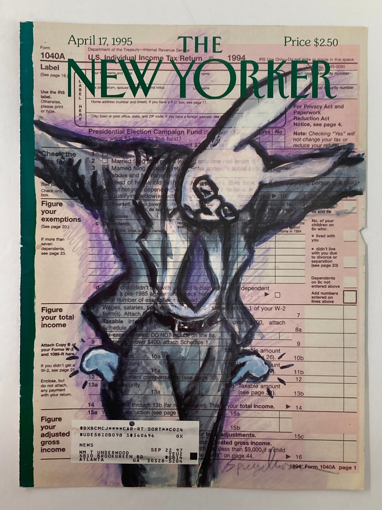 COVER ONLY The New Yorker April 17 1995 Theology of the Tax Cut by A. Spiegelman