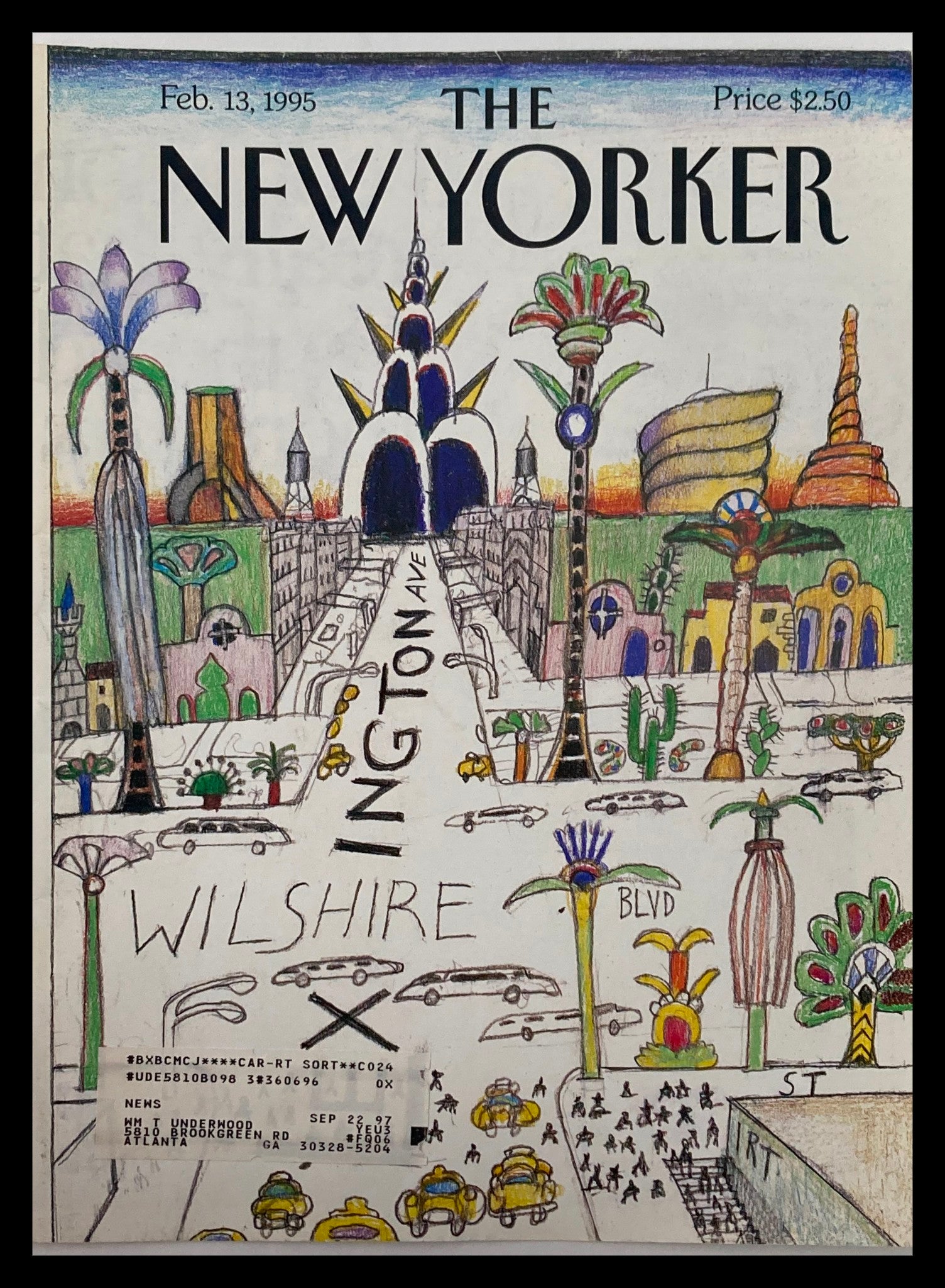 COVER ONLY The New Yorker February 13 1995 Corner Of Lexington And Wilshire