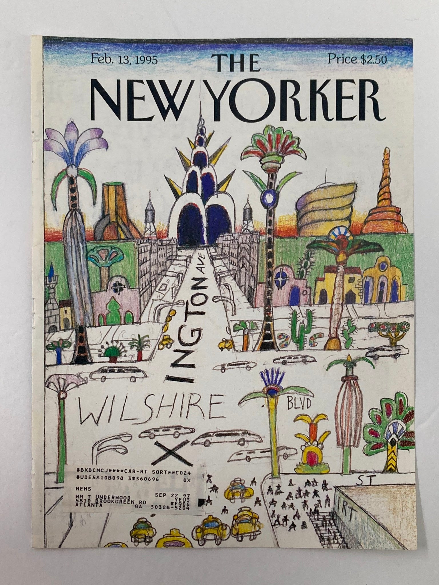 COVER ONLY The New Yorker February 13 1995 Corner Of Lexington And Wilshire