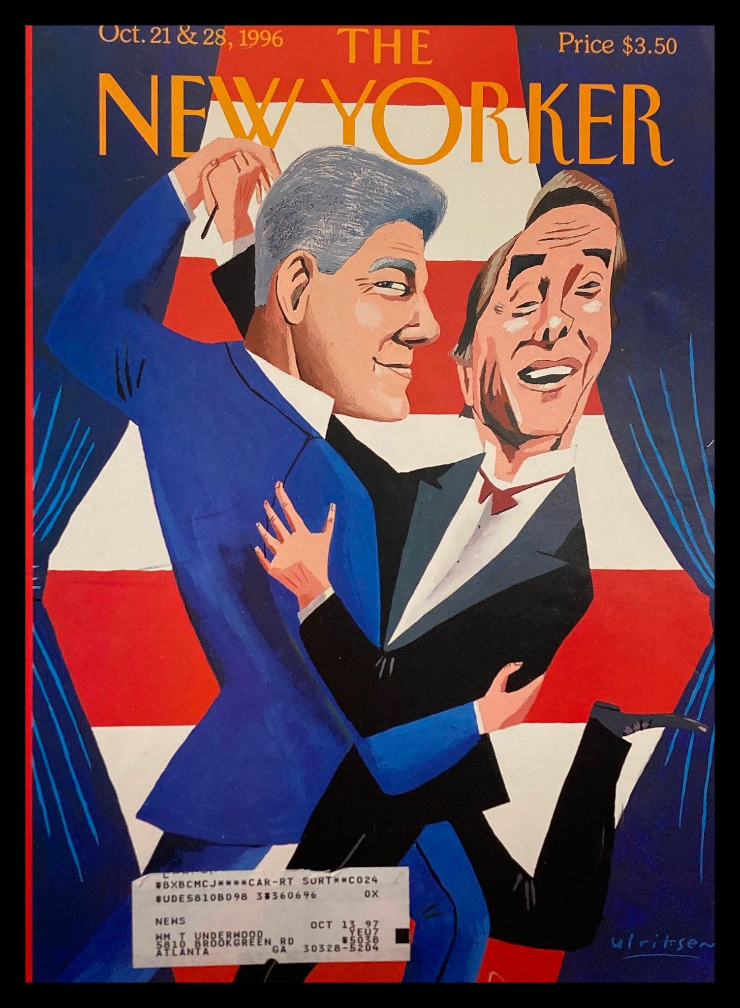 COVER ONLY The New Yorker October 21 1996 Bill Clinton Bob Dole by Mark Ulriksen