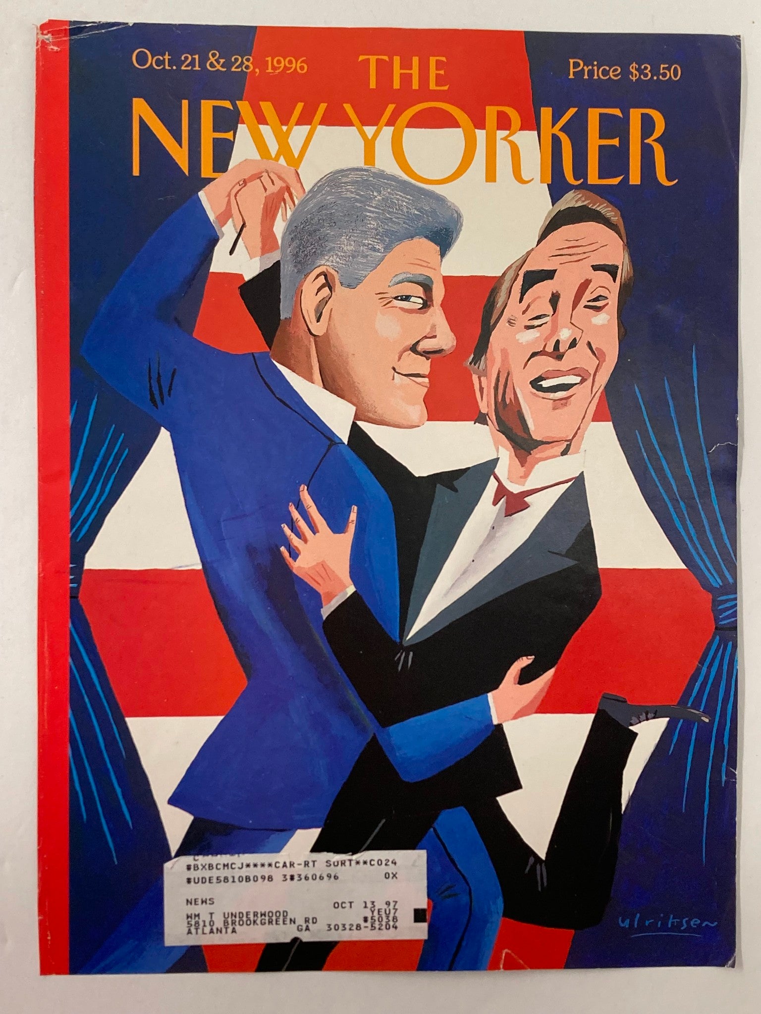 COVER ONLY The New Yorker October 21 1996 Bill Clinton Bob Dole by Mark Ulriksen