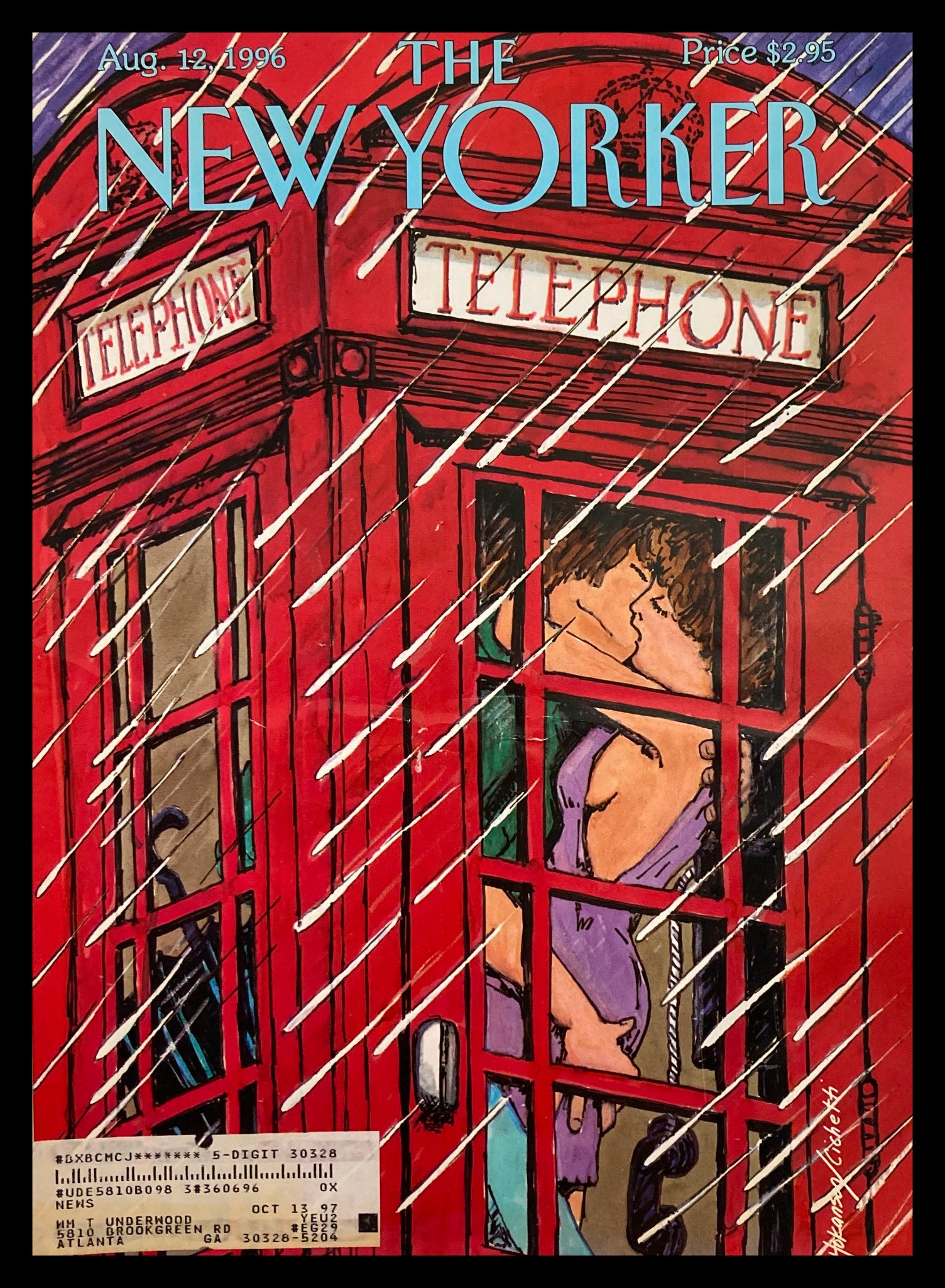 COVER ONLY The New Yorker August 12 1996 Phone Booth Romance Hokanson Cichetti