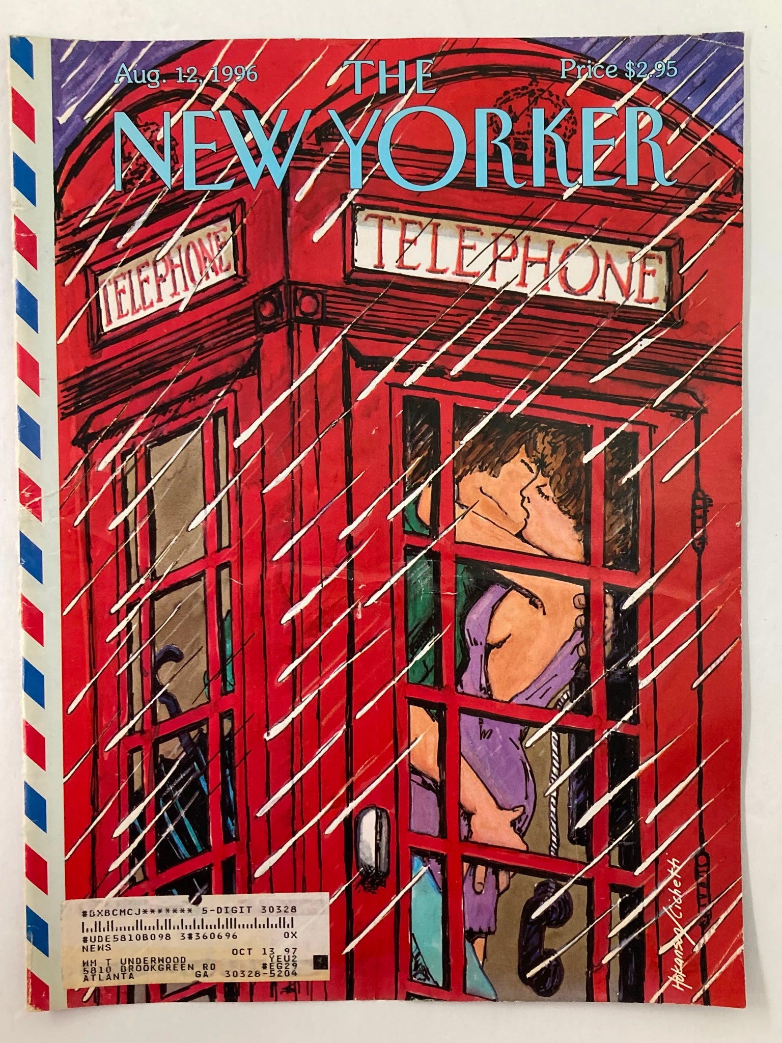 COVER ONLY The New Yorker August 12 1996 Phone Booth Romance Hokanson Cichetti