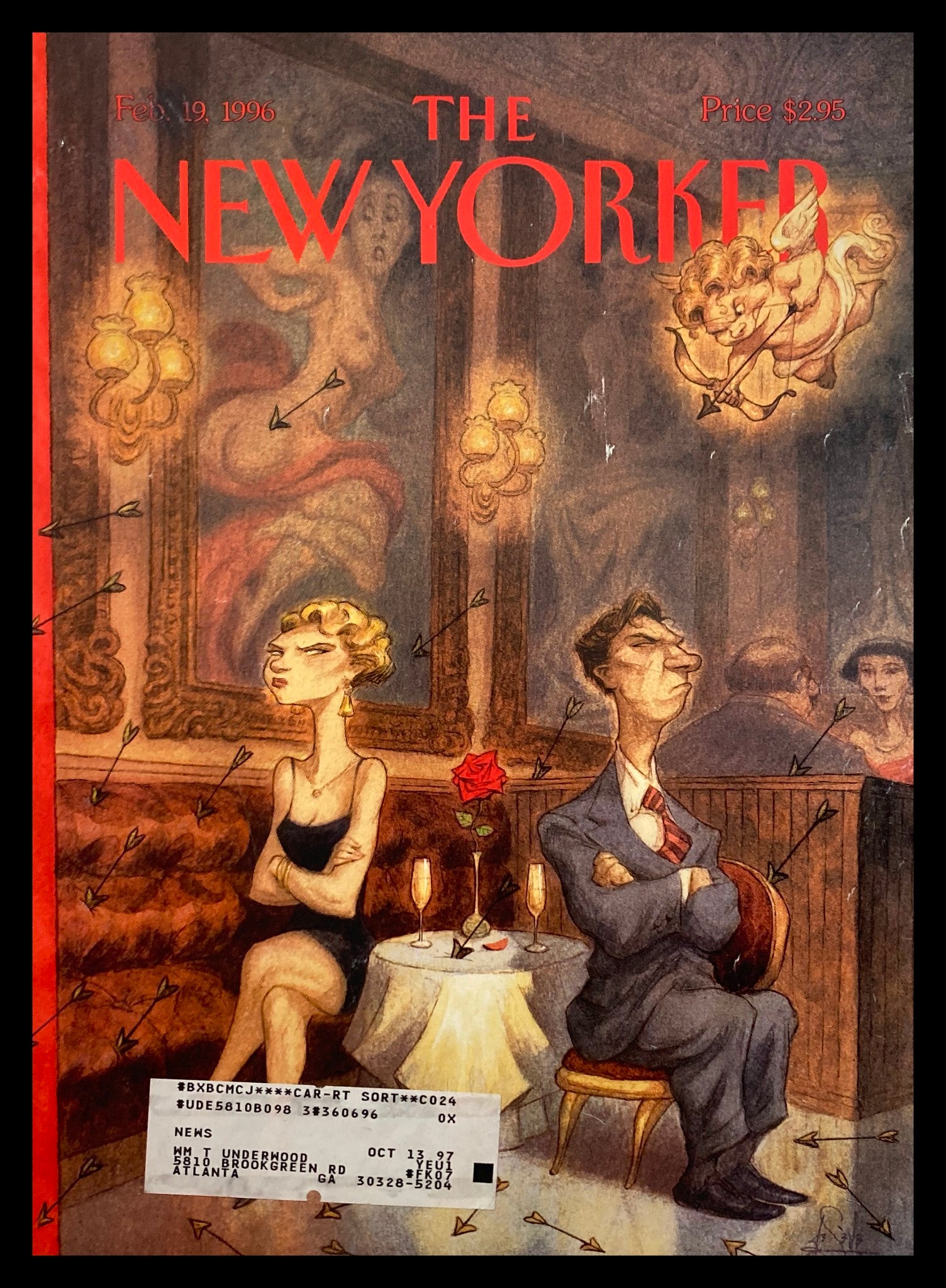 COVER ONLY The New Yorker February 19 1996 Cupid's Volley by Peter de Seve