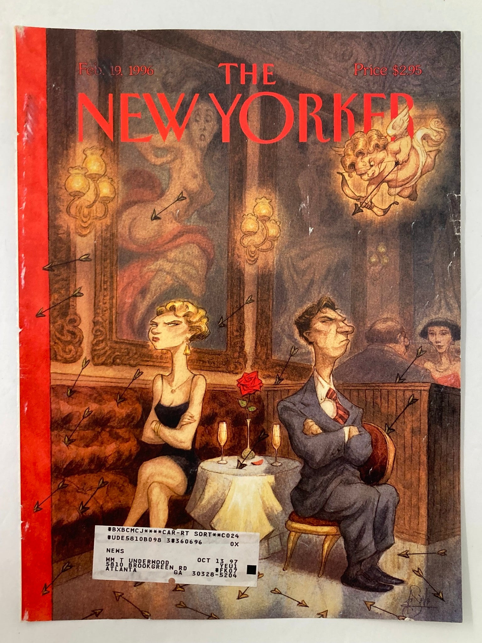 COVER ONLY The New Yorker February 19 1996 Cupid's Volley by Peter de Seve