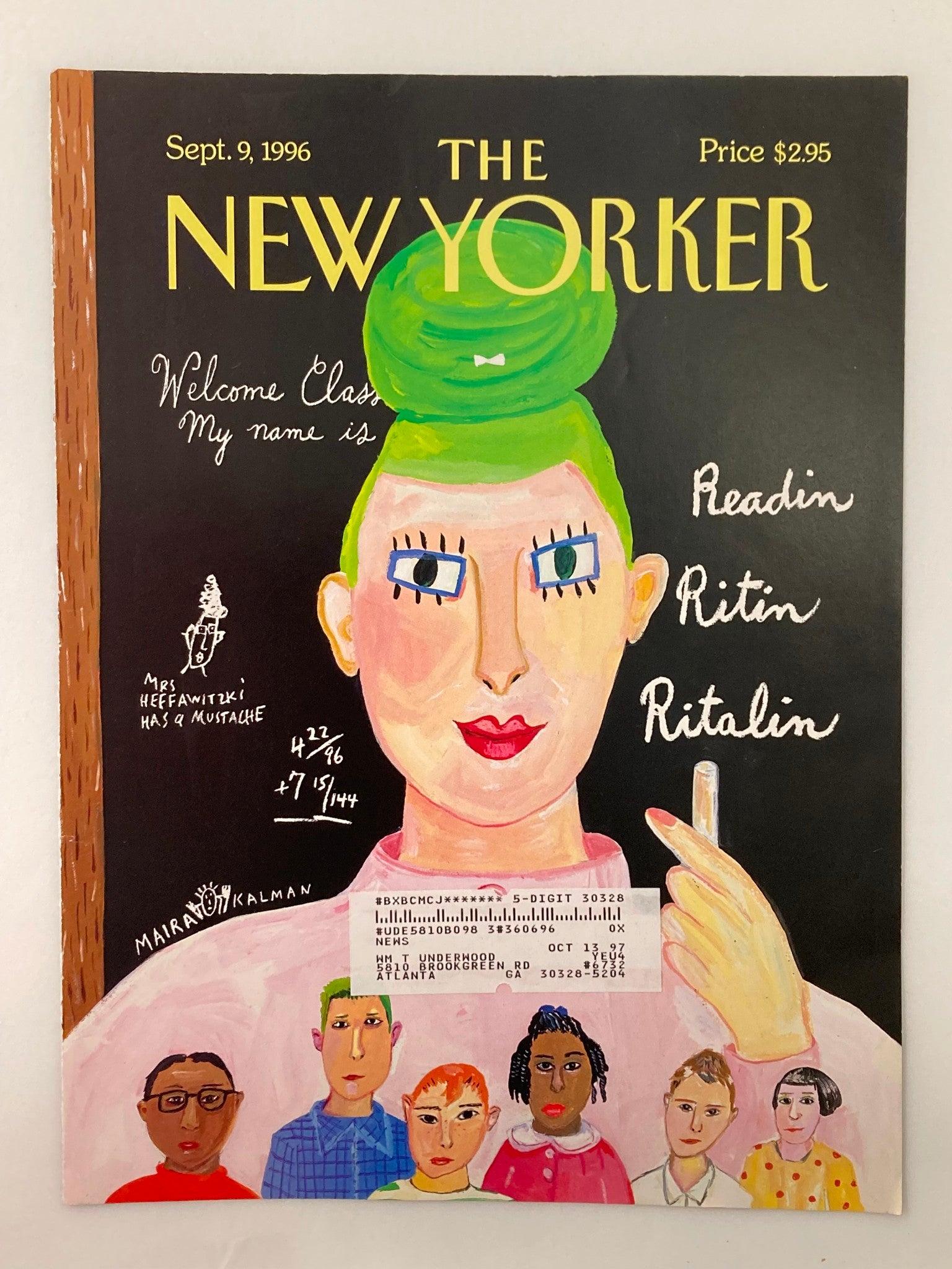 COVER ONLY The New Yorker September 9 1996 The Three Rs by Maira Kalman