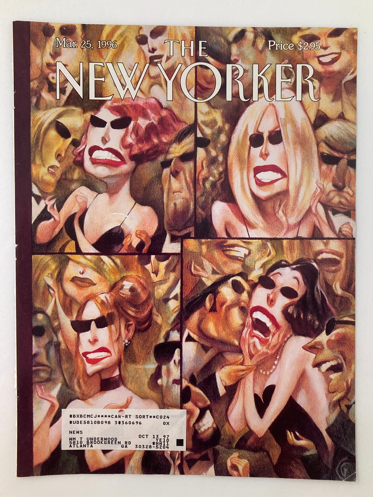 Cover of The New Yorker March 25 1996 featuring an illustration titled 'The 4 Types of Woman' by Carter Goodrich, showcasing vibrant characters with exaggerated features in a vintage art style.