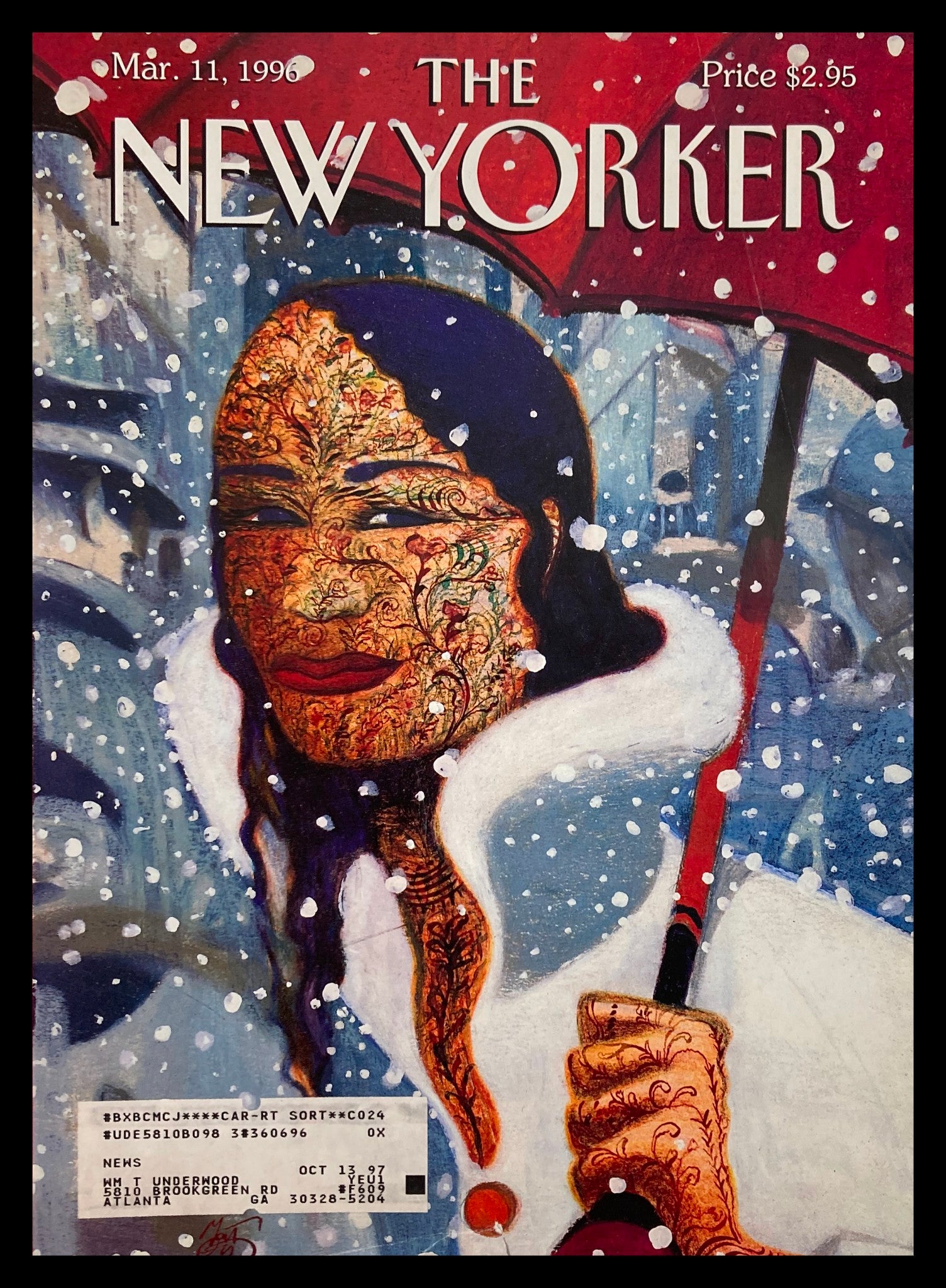 COVER ONLY The New Yorker March 11 1996 Warm Front by Lorenzo Mattotti